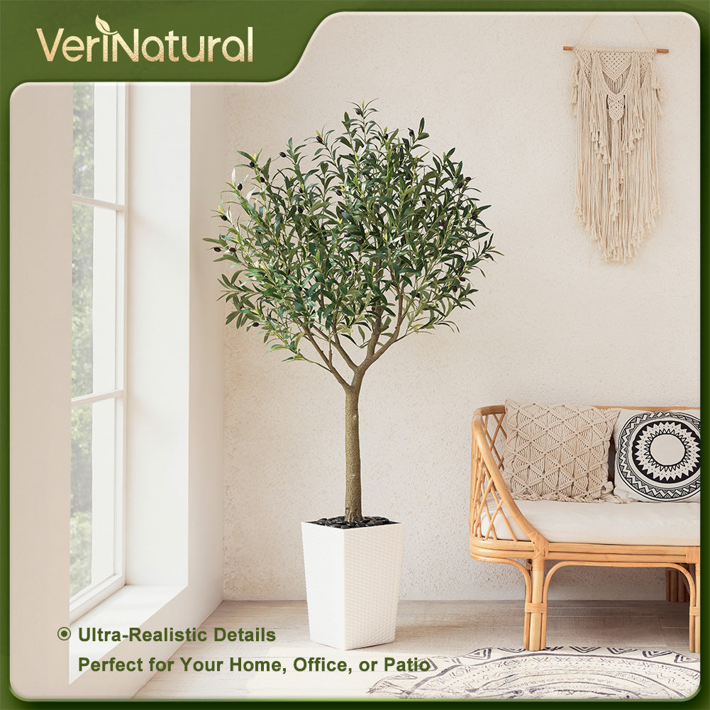 VeriNatural 5/6/7/8FT Artificial Olive Tree UV Resistant with Black Taper Planter for Indoor & Outdoor(VN156)