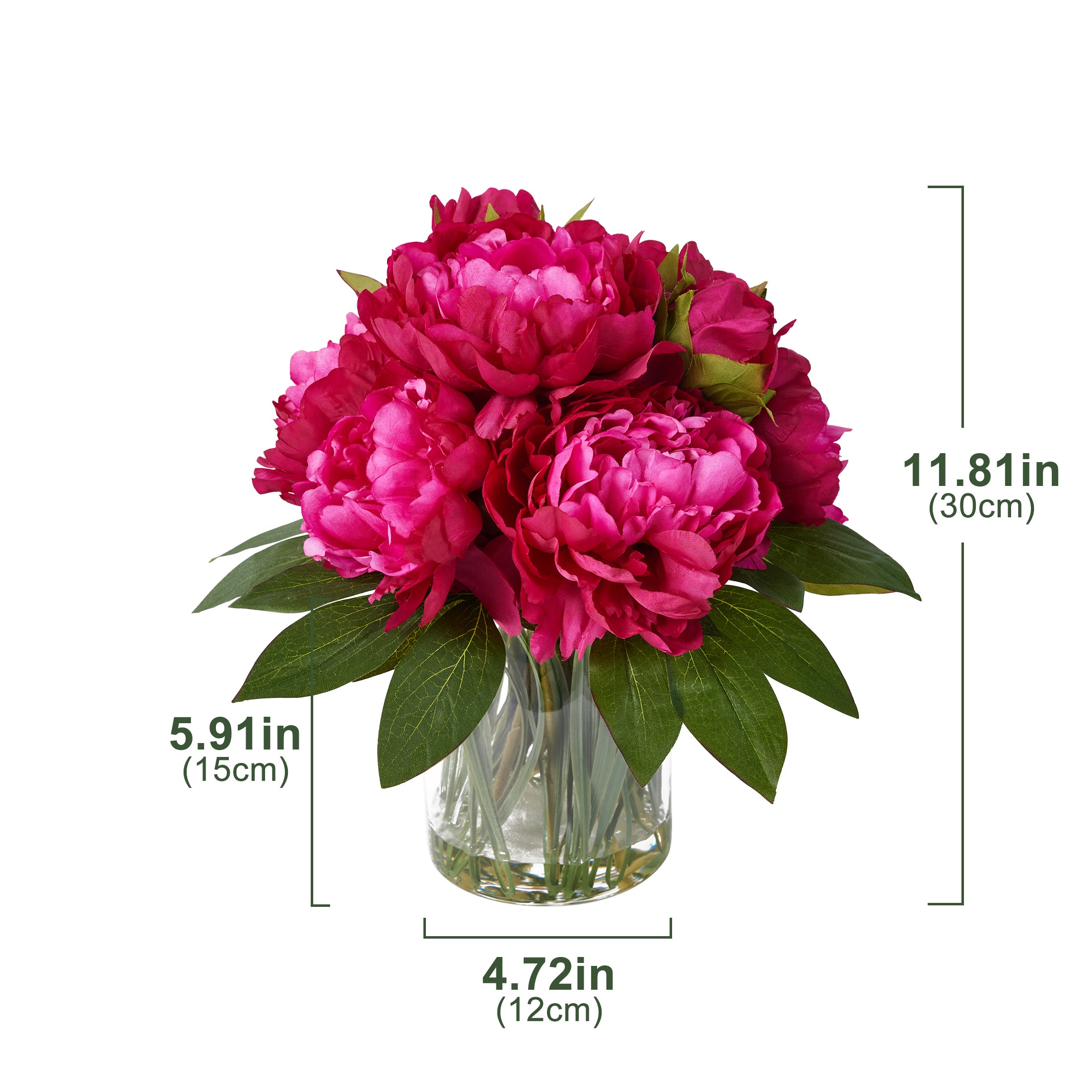 VeriNatural 12” Artificial Peony in Vase with Faux Water, Peach-Red or Purple-Red Silk Arrangement, 9-10 Blooms, 82 Leaves, 9 Stems, Home & Office Decor