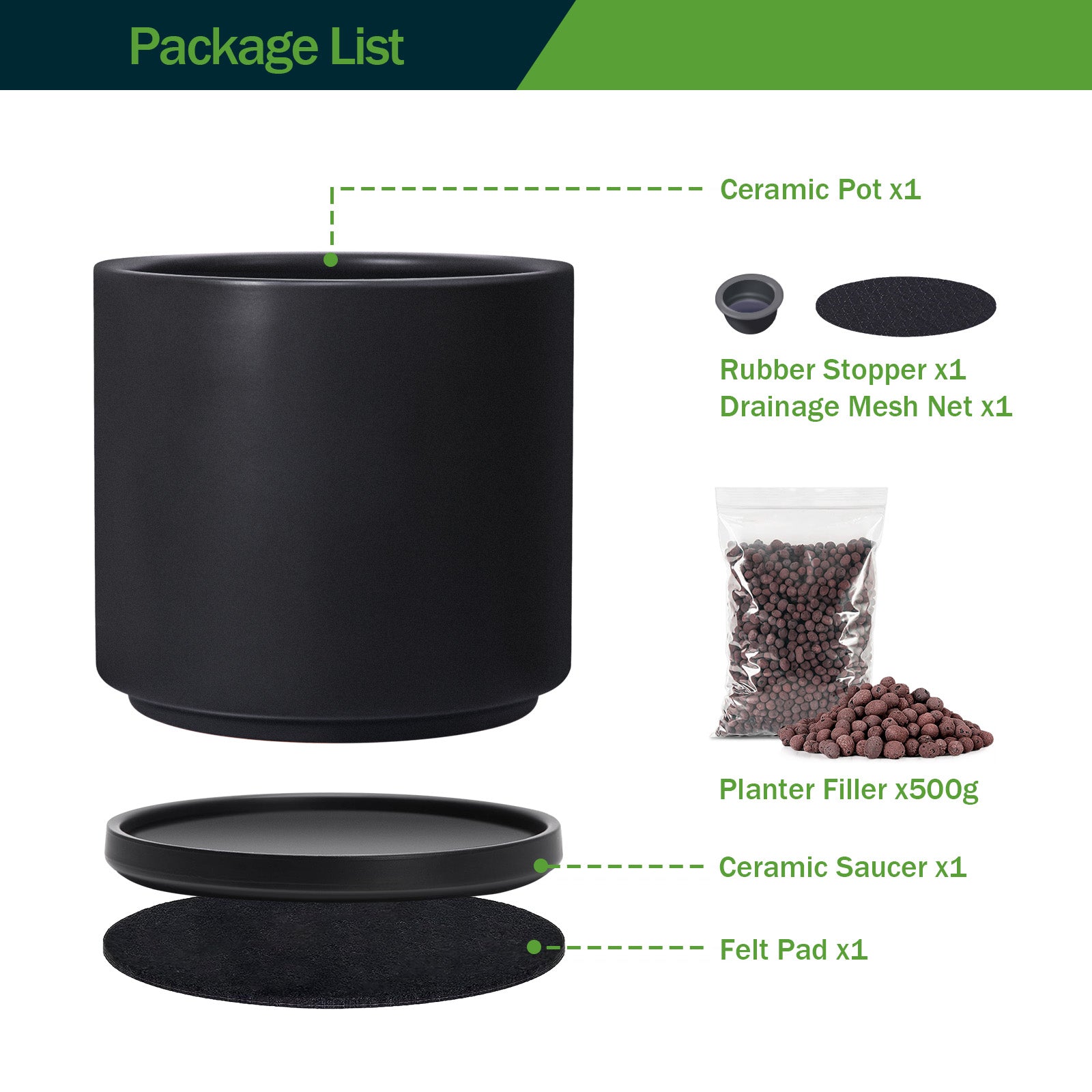 VeriNatural Modern Ceramic Planter with Drainage & Saucer | 10/12 Inch | Black & White Matte Frosted