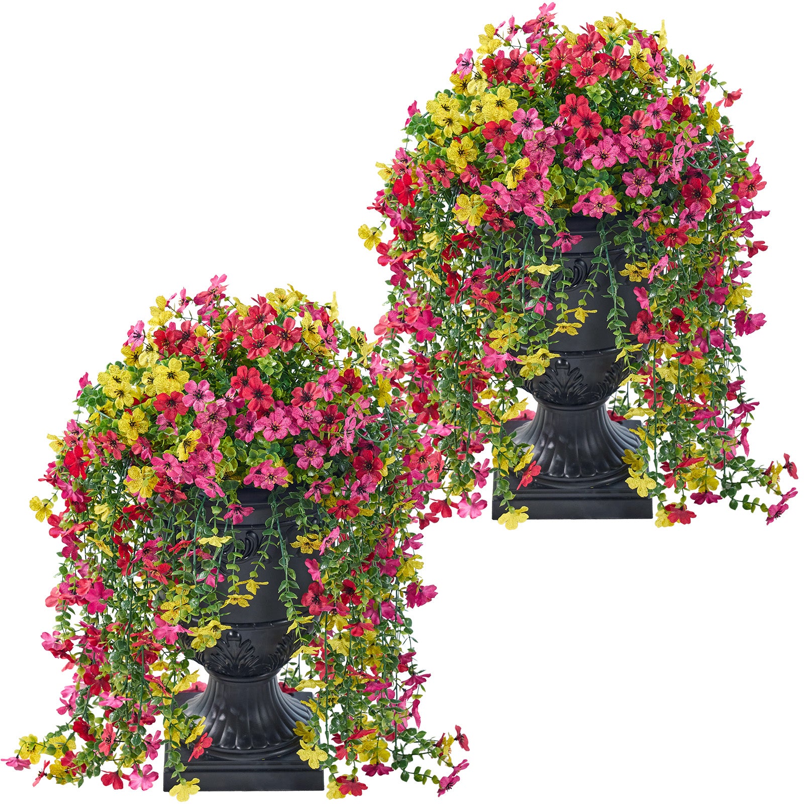 VeriNatural Artificial Lobelia in Charming Urn Planter Set, 26 Inch (0.65m) Tall Lifelike Faux Flowers, Pre-Potted with Tray, Indoor & Patio Decor, Available in 1 Pack & 2 Pack