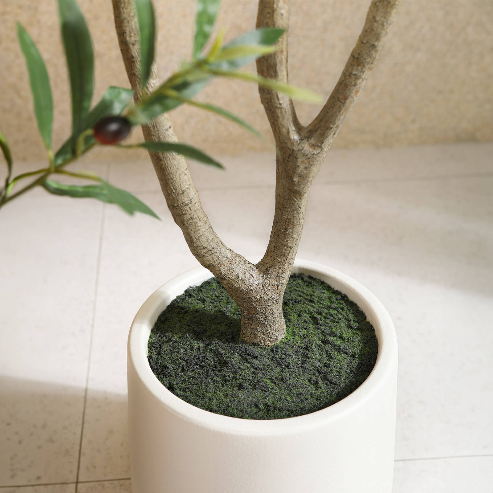 VeriNatural 5/6/7FT Large Artificial Olive Tree with White Planter for Indoor