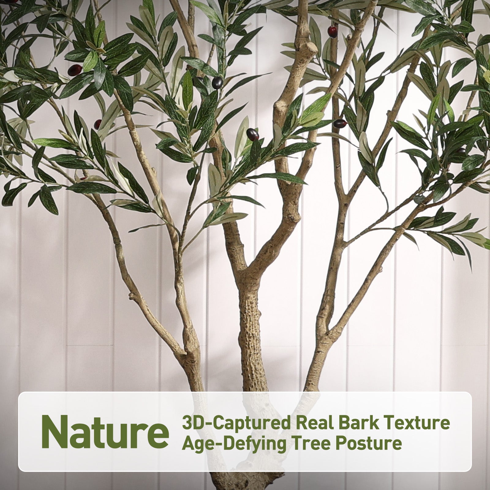 VeriNatural 8FT Artificial Olive Tree Lifelike Faux Plant with White Planter | No Maintenance Decor(VN224)