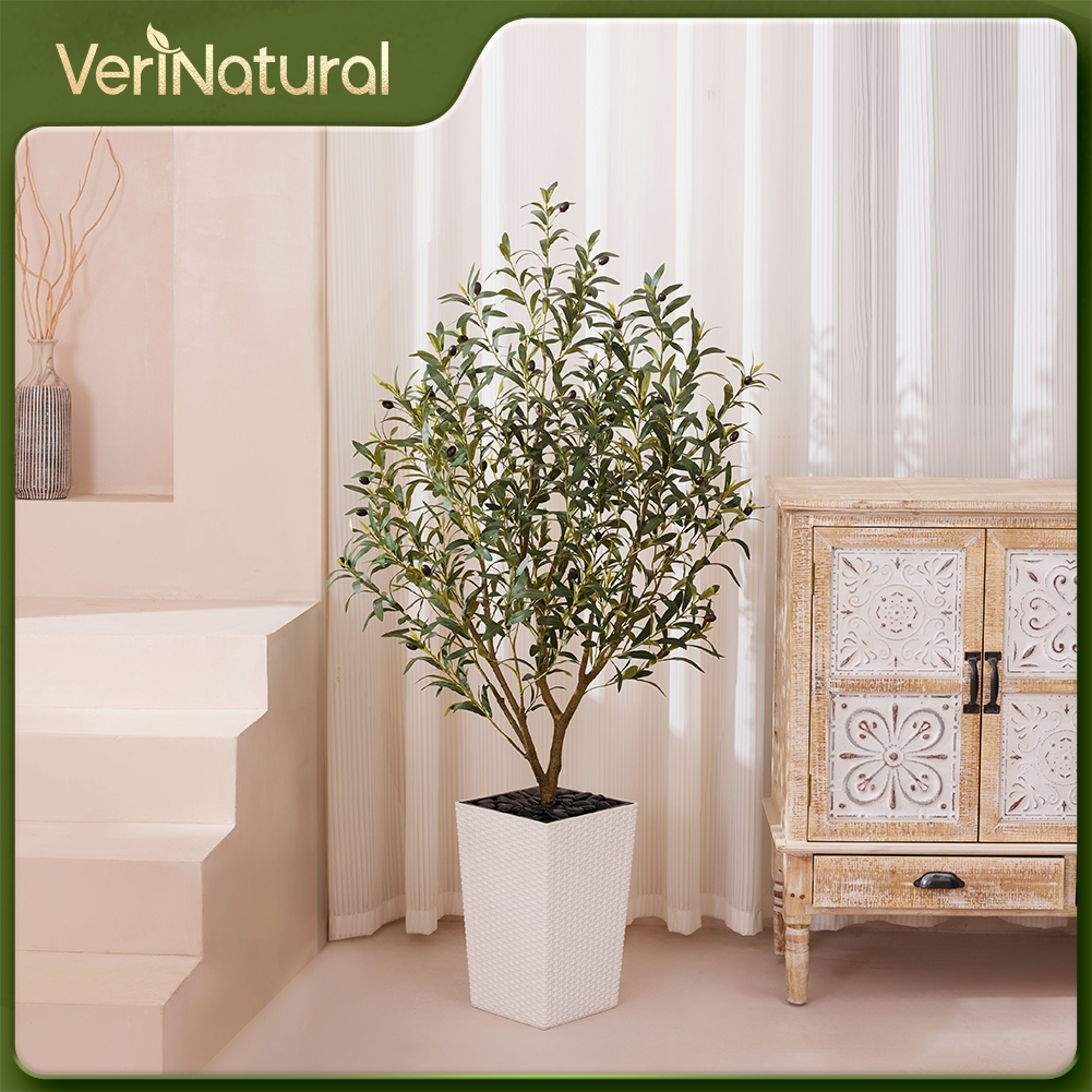 VeriNatural 5/6FT Artificial Olive Tree UV Resistant with Black Taper Planter for Indoor & Outdoor (VN132)