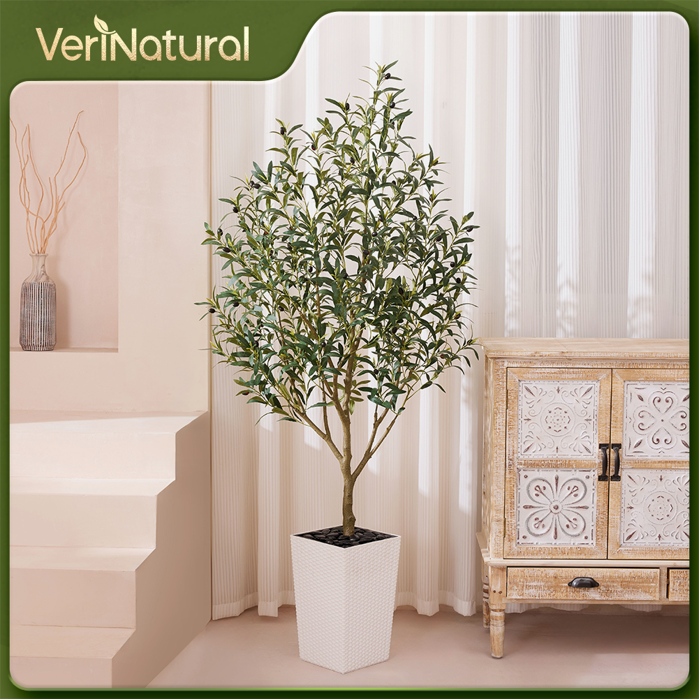 VeriNatural 5/6FT Artificial Olive Tree UV Resistant with Black Taper Planter for Indoor & Outdoor (VN132)