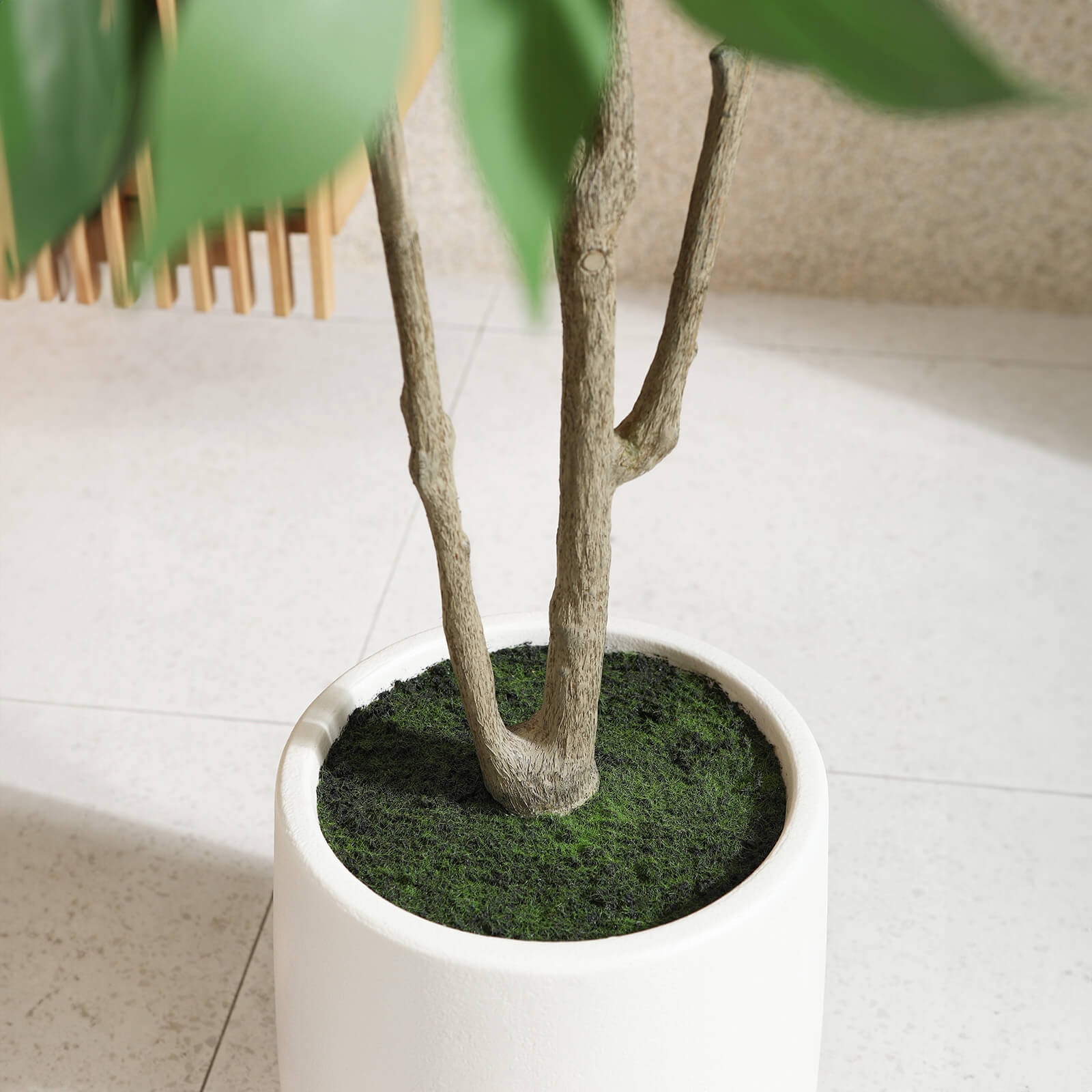 VeriNatural 5/6/7FT Green Artificial Ficus Tree with White Planter for Indoor