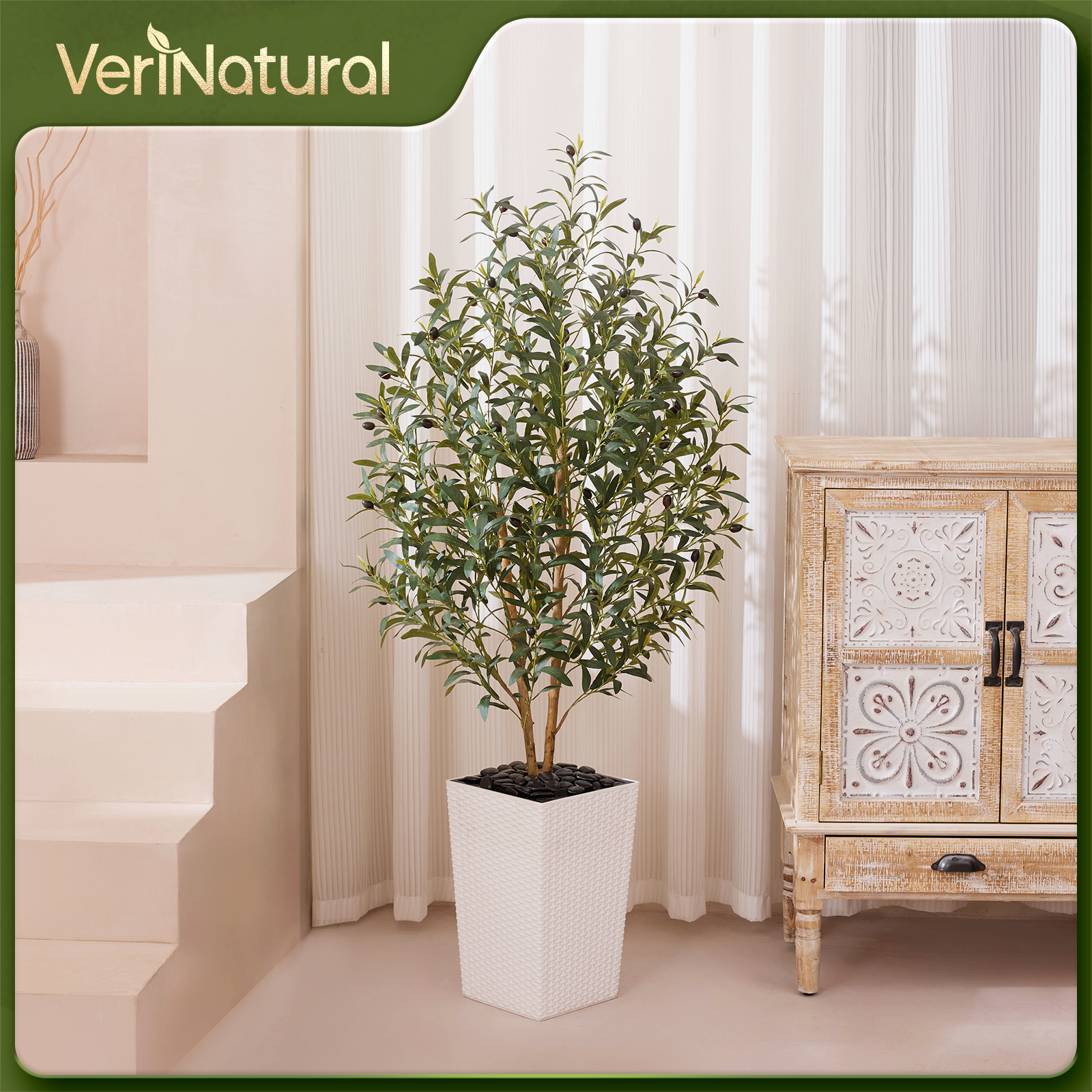 VeriNatural 5/6FT Artificial Olive Tree UV Resistant and Natural Trunk with Black Taper Planter for Indoor & Outdoor (VN131)