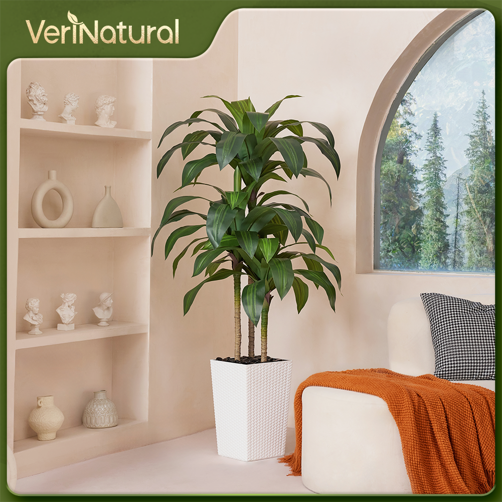 VeriNatural 5/6FT Artificial Dracaena Tree UV Resistant with Black Taper Planter for Indoor & Outdoor (VN127)