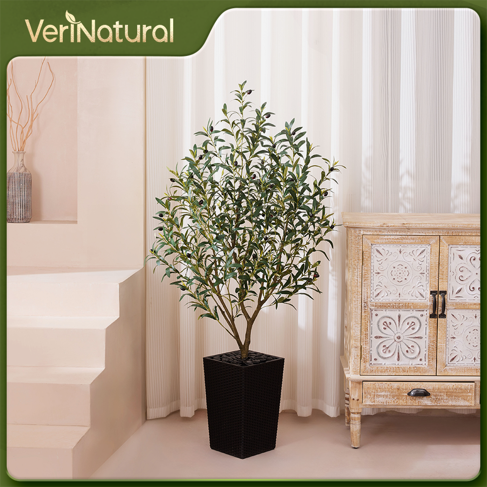 VeriNatural 5/6FT Artificial Olive Tree UV Resistant with Black Taper Planter for Indoor & Outdoor (VN132)
