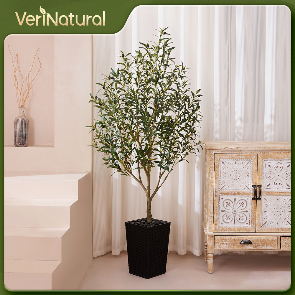 VeriNatural 5/6FT Artificial Olive Tree UV Resistant with Black Taper Planter for Indoor & Outdoor (VN132)