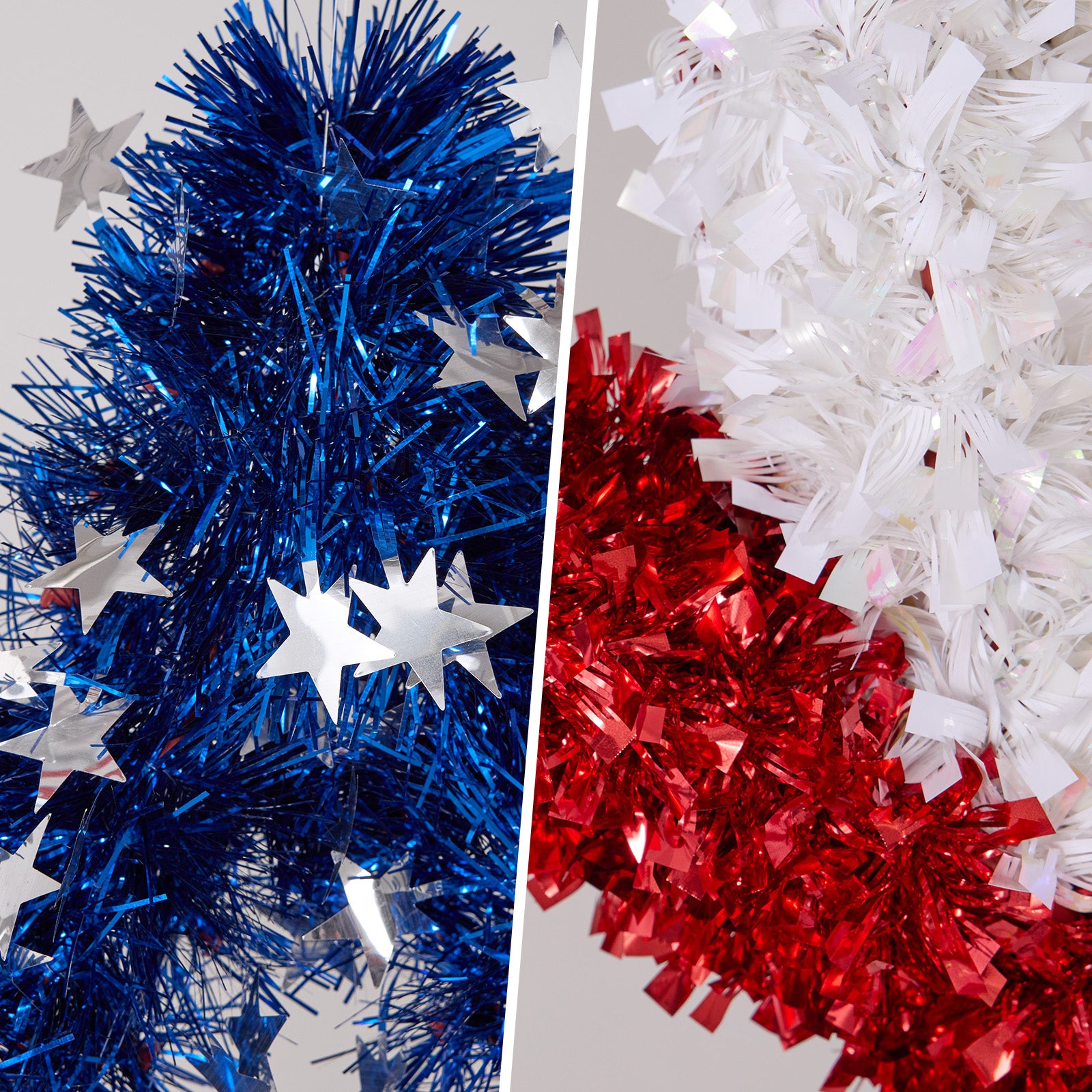 VeriNatural Garland Red White Blue Star Tinsel Decor for Party, Door, Wall & Golf Cart