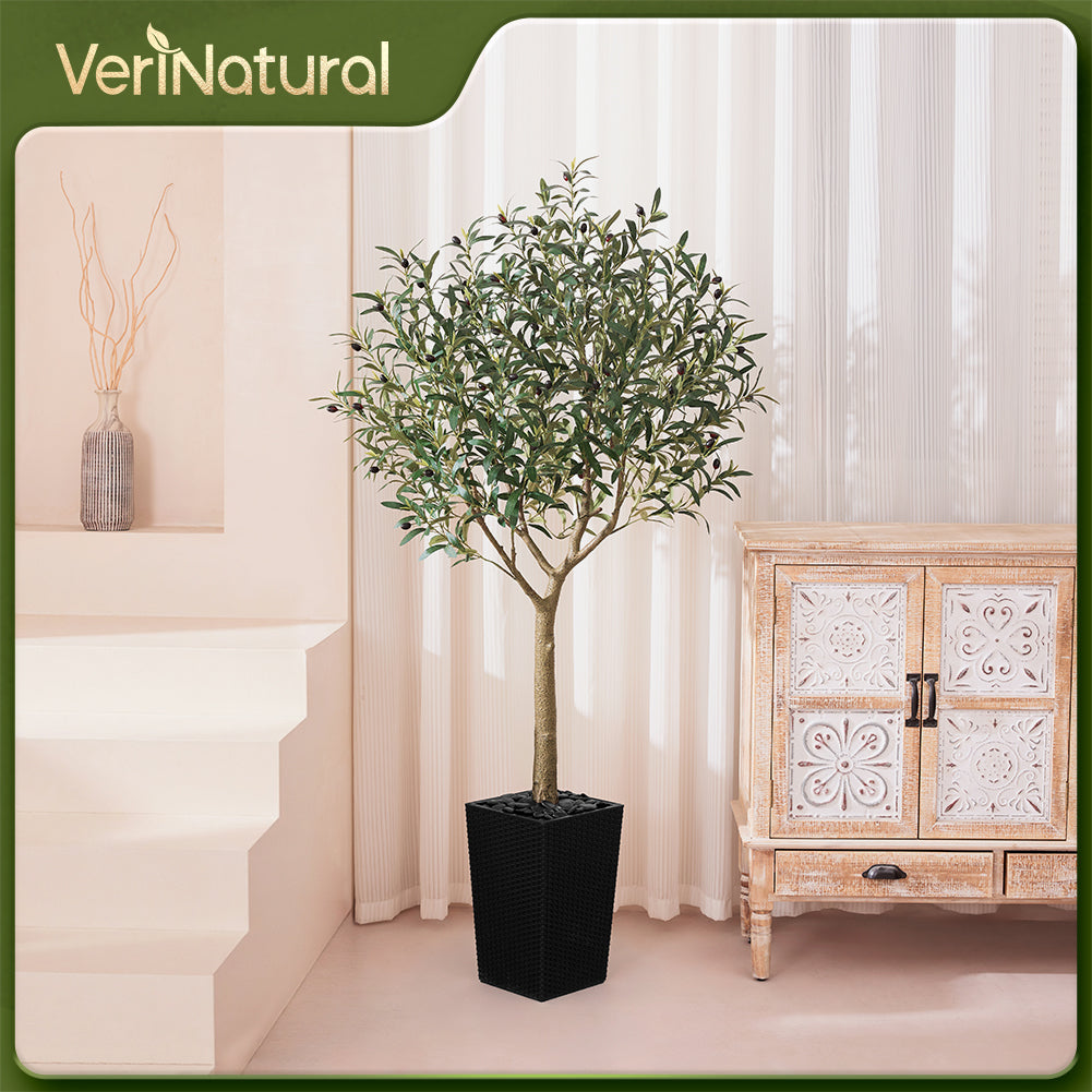 VeriNatural 5/6/7/8FT Artificial Olive Tree UV Resistant with Black Taper Planter for Indoor & Outdoor(VN156)