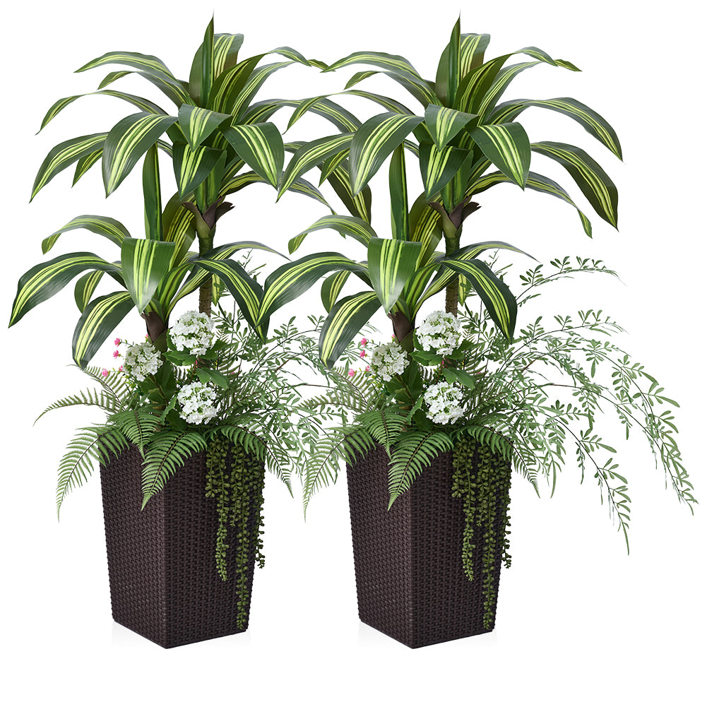 VeriNatural 4FT Mixed Fern and Dracaena Artificial Plants with Black Taper Planter for Indoor & Outdoor (1/2-Pack)(VN151)