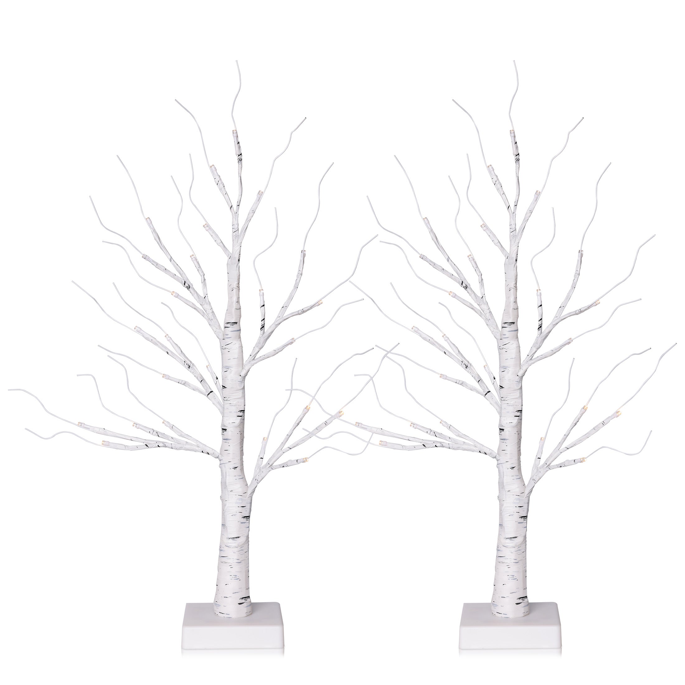 VeriNatural 2FT Lighted Birch Tree with LED Lights – USB Powered Christmas Decorations (2-Pack), Warm White Fairy Tree Lights for Indoor Holiday & Home Decor