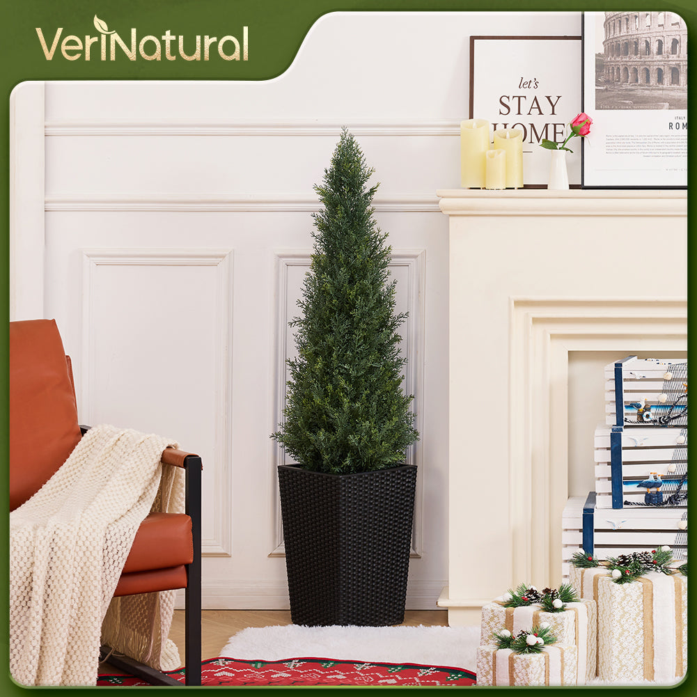 VeriNatural 4/5FT Artificial Cedar Tree with Black Taper Planter for Indoor & Outdoor(VN155)