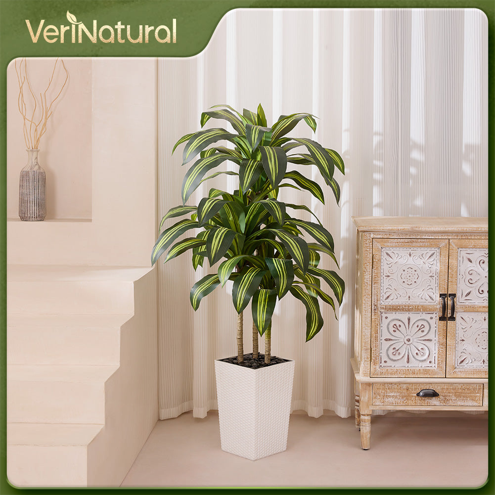 VeriNatural 5/6FT Artificial Dracaena Tree UV Resistant with Black Taper Planter for Indoor & Outdoor(VN127)