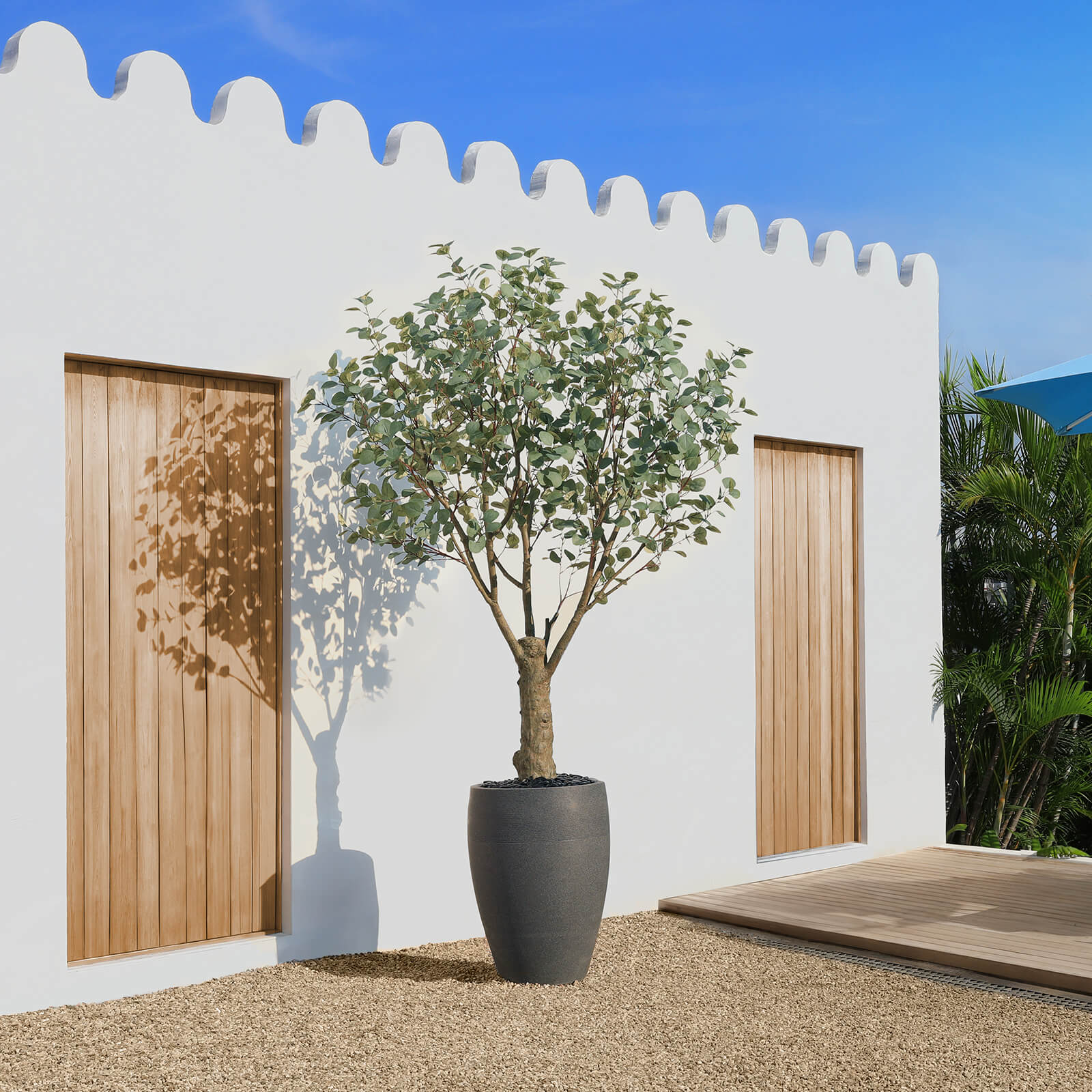 VeriNatural 8FT Artificial Eucalyptus with Gray Cylinder Planter for Indoor & Outdoor