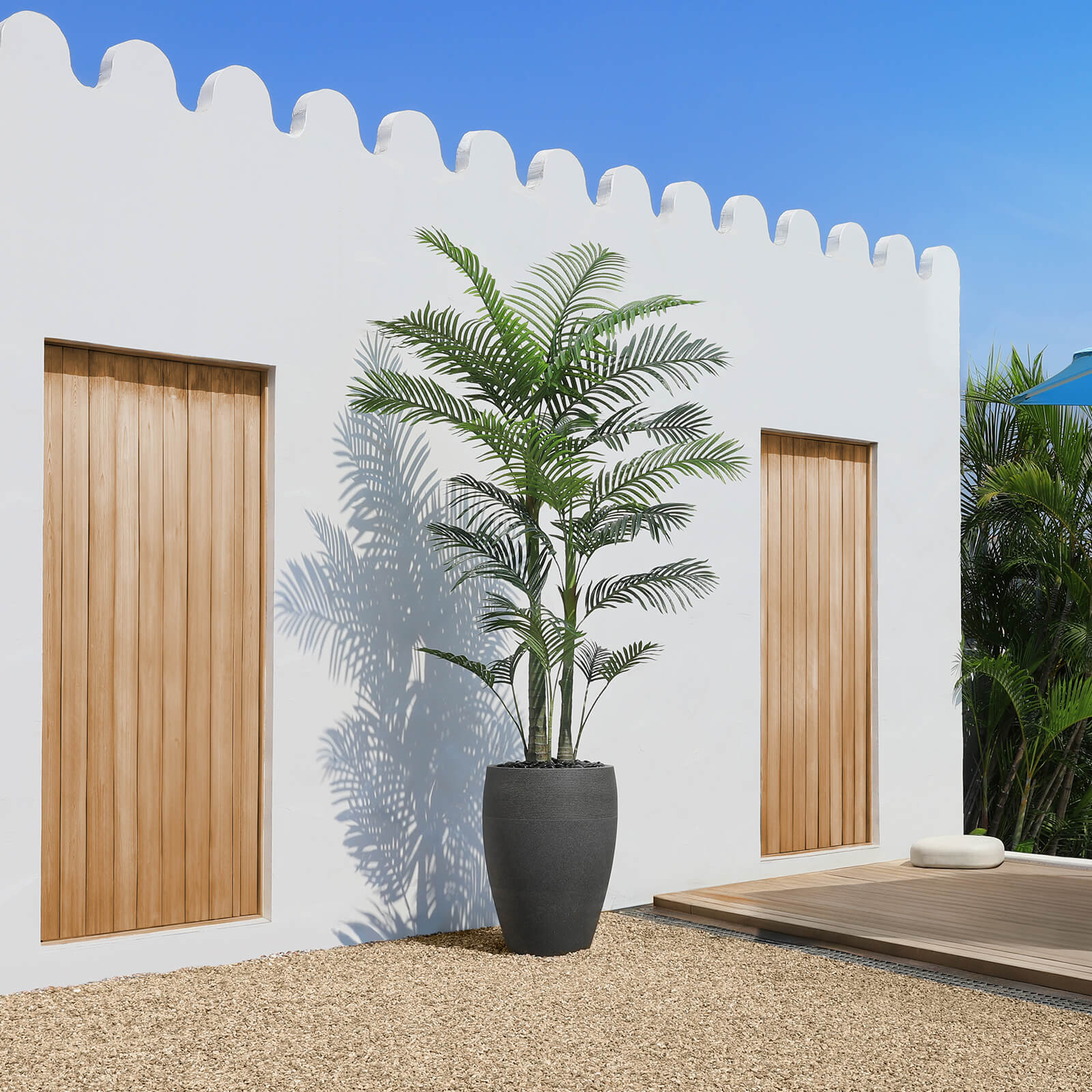 VeriNatural 8FT Artificial Palm Tree with Gray Cylinder Planter for Indoor & Outdoor