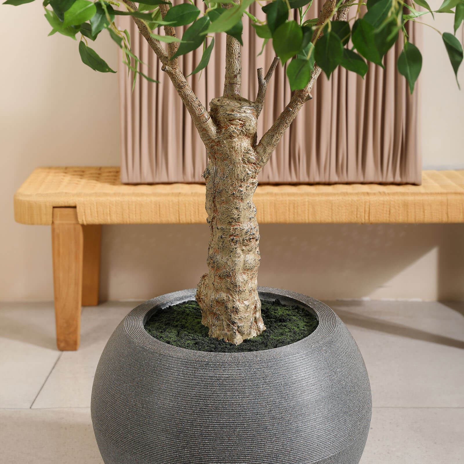 VeriNatural 7FT Artificial Ficus Tree with Gray Oval Planter for Indoor & Outdoor
