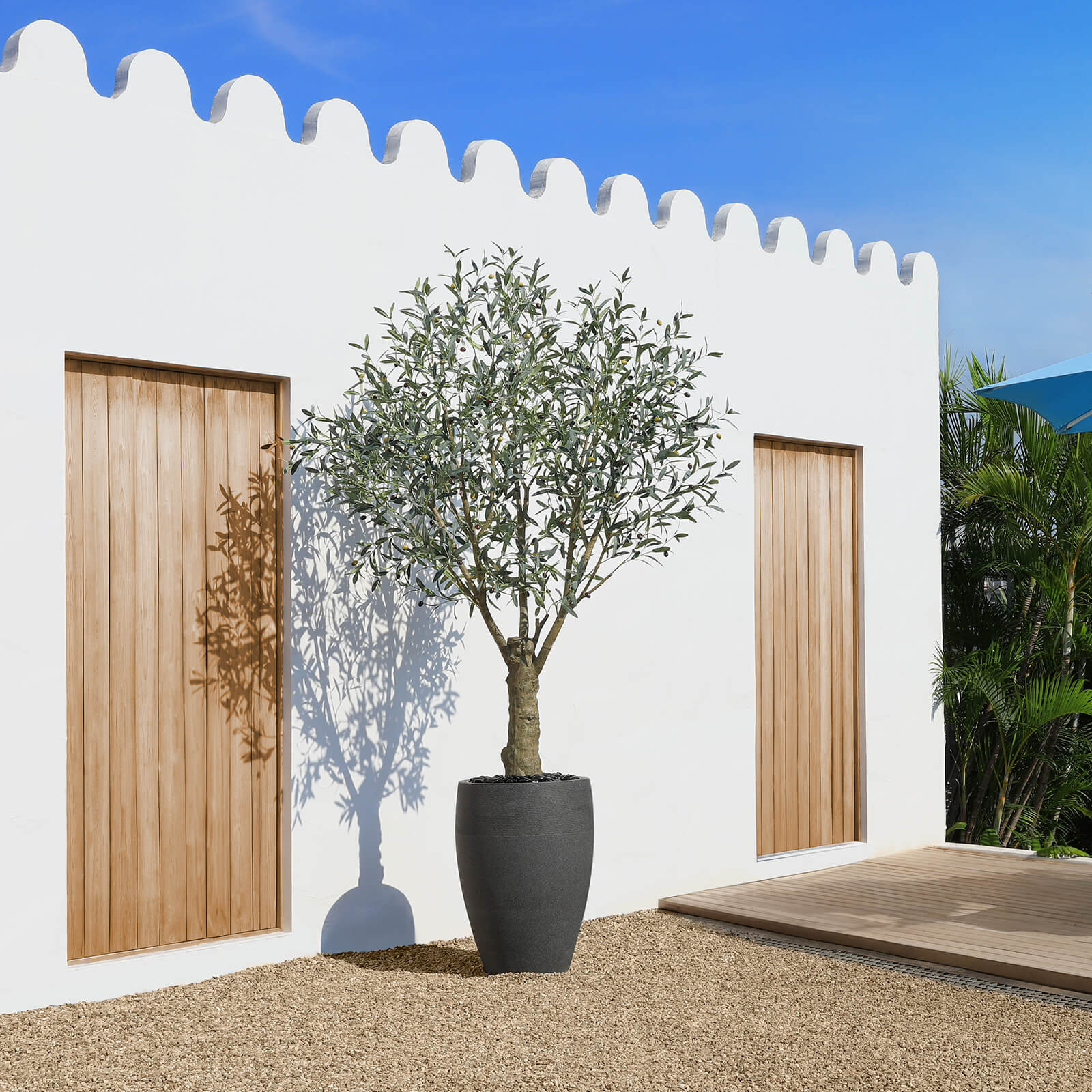VeriNatural 8FT Artificial Olive Tree with Gray Cylinder Planter for Indoor & Outdoor