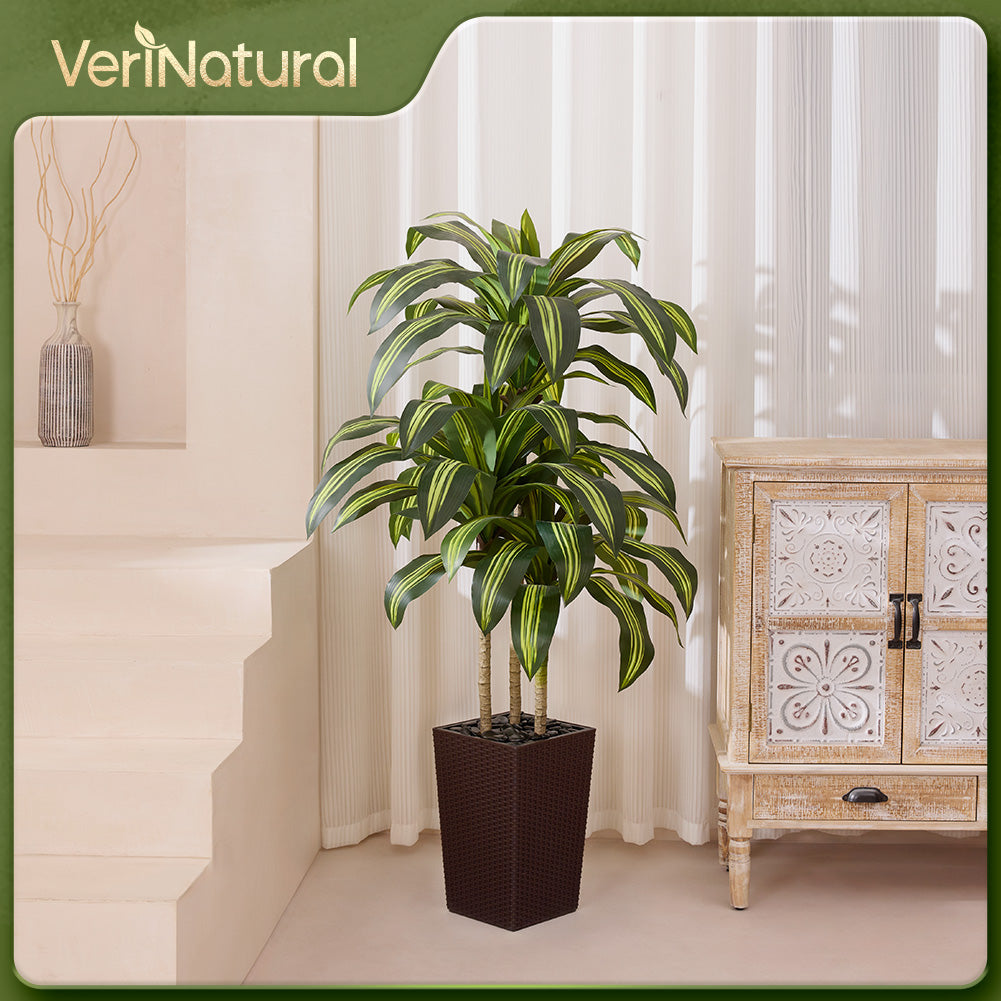 VeriNatural 5/6FT Artificial Dracaena Tree UV Resistant with Black Taper Planter for Indoor & Outdoor(VN127)