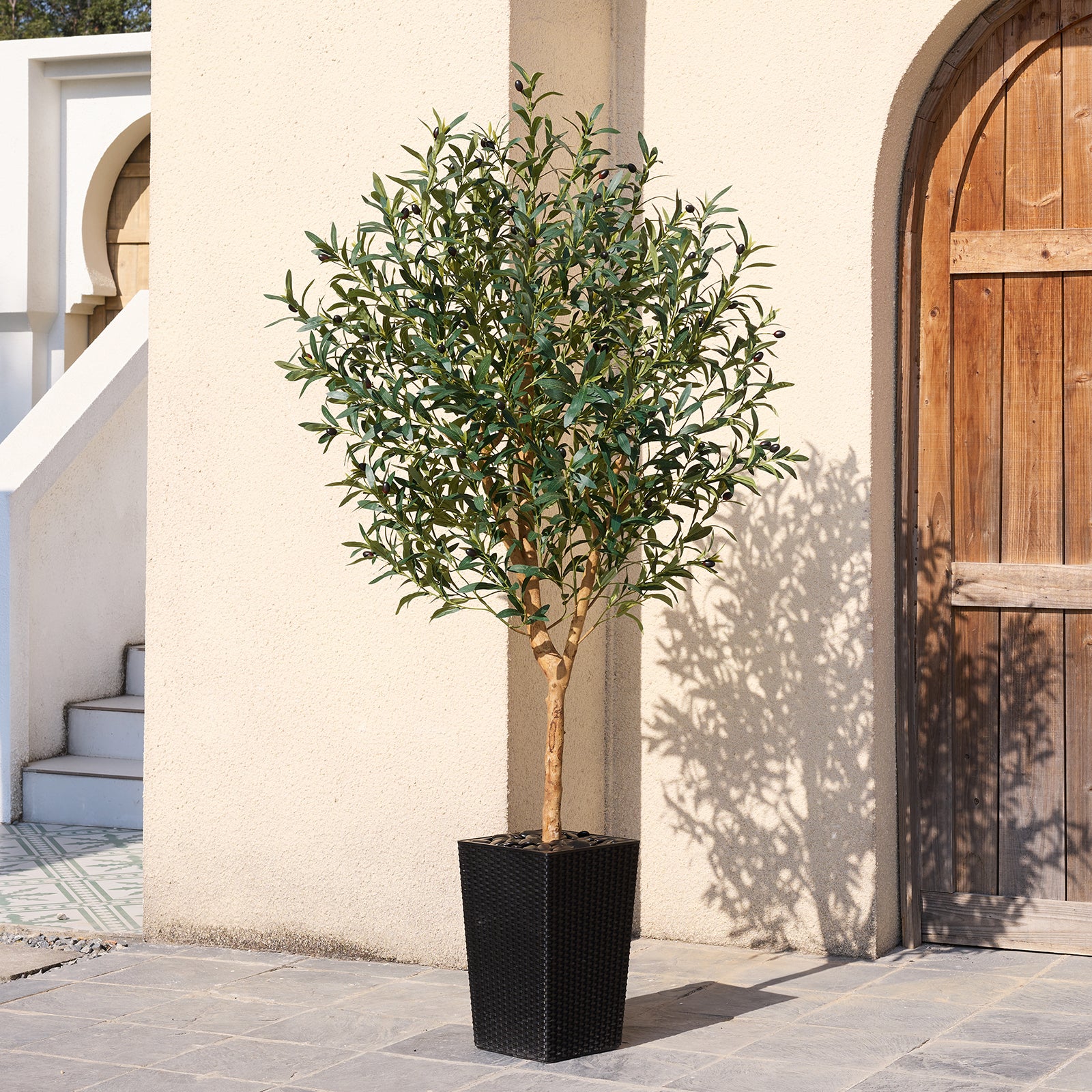 VeriNatural 5/6/7FT Natural Trunk Artificial Olive Tree UV Resistant with Black/White Taper Planter for Indoor & Outdoor(VN133)