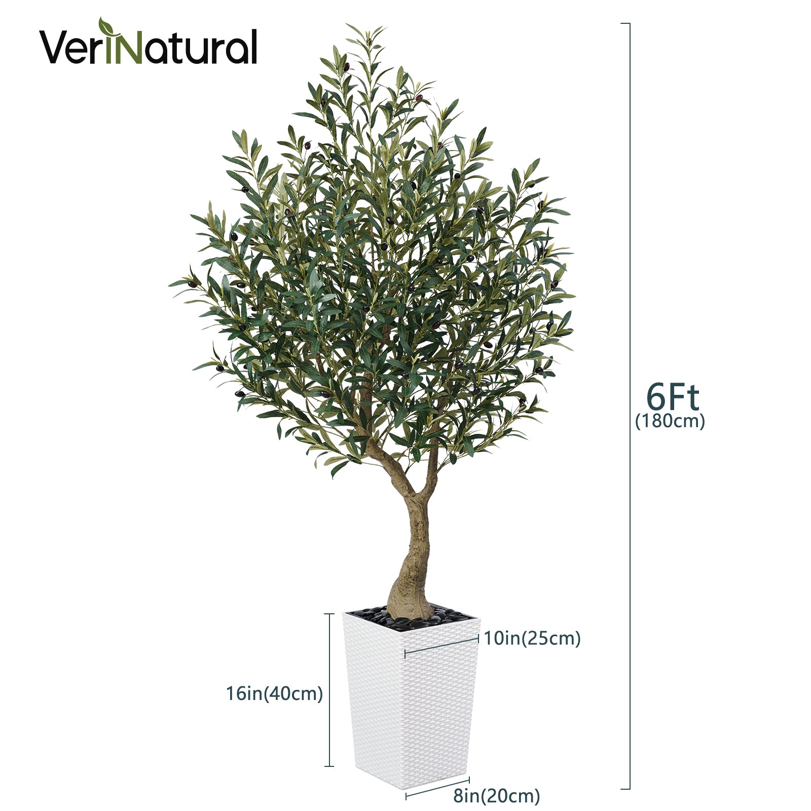 VeriNatural 5/6FT Artificial Olive Tree UV Resistant with Black/White Taper Planter for Indoor & Outdoor(VN137)
