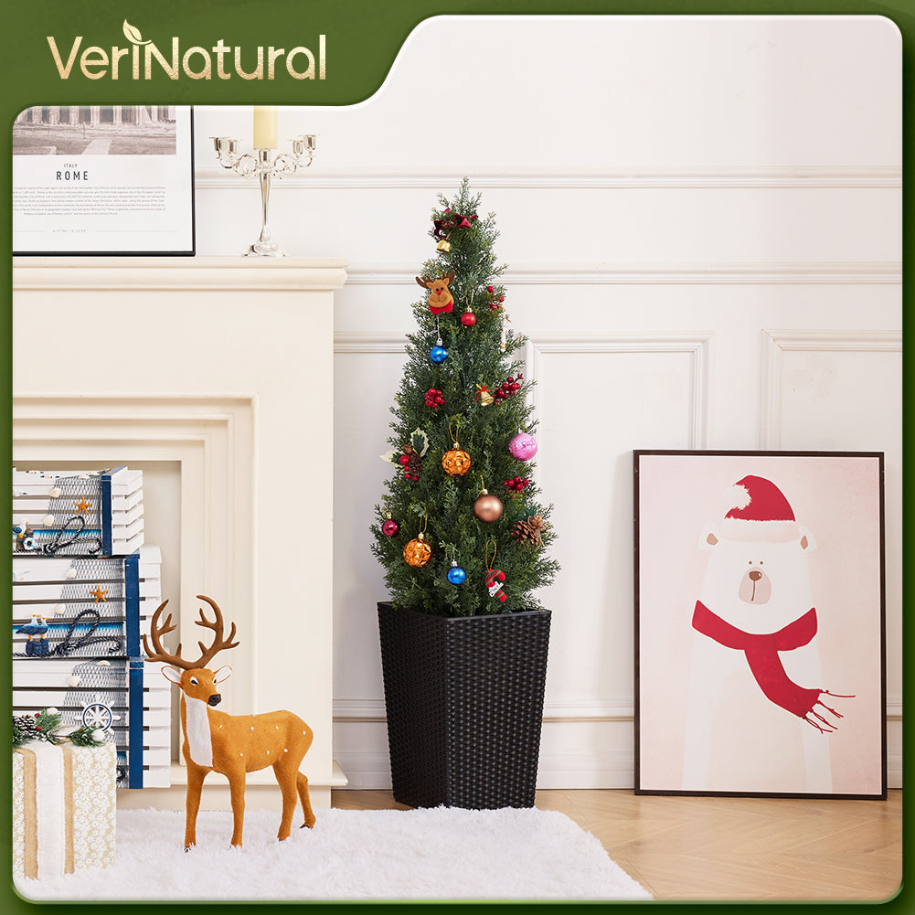 VeriNatural 4/5FT Artificial Cedar Tree with Black Taper Planter for Indoor & Outdoor(VN155)