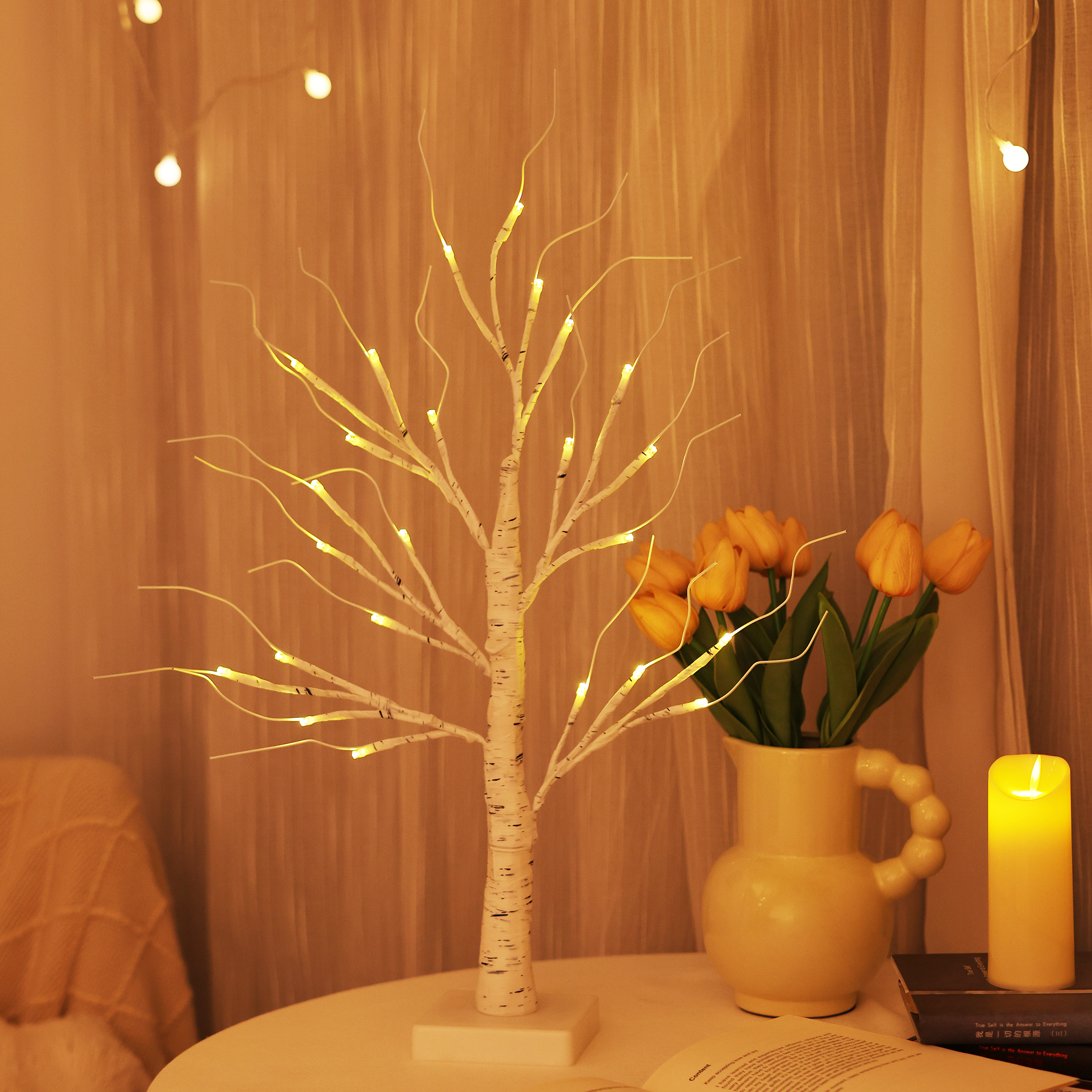 VeriNatural 2FT Lighted Birch Tree with LED Lights – USB Powered Christmas Decorations (2-Pack), Warm White Fairy Tree Lights for Indoor Holiday & Home Decor