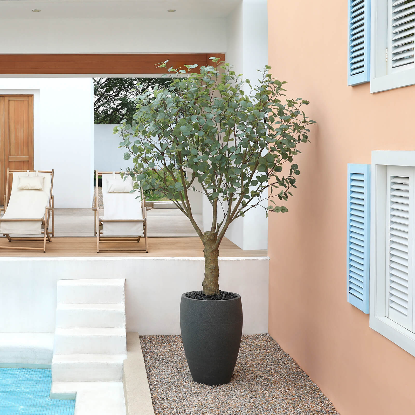 VeriNatural 8FT Artificial Eucalyptus with Gray Cylinder Planter for Indoor & Outdoor