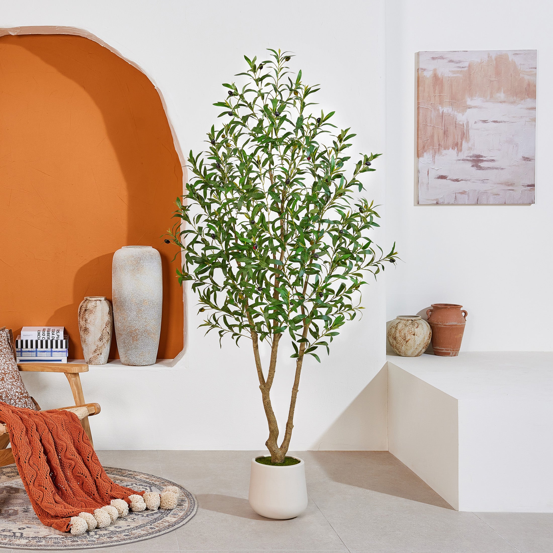 VeriNatural 5/6/7FT Artificial Olive Tree β Realistic Faux Indoor Plant with White Planter, Tall Fake Tree for Home, Office & Living Room Decor