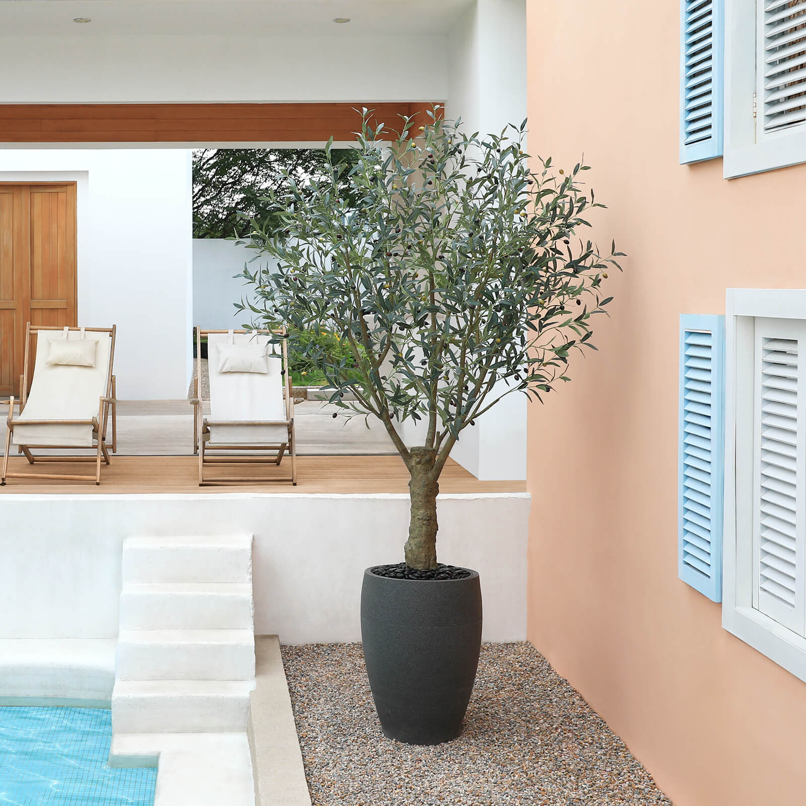 VeriNatural 8FT Artificial Olive Tree with Gray Cylinder Planter for Indoor & Outdoor