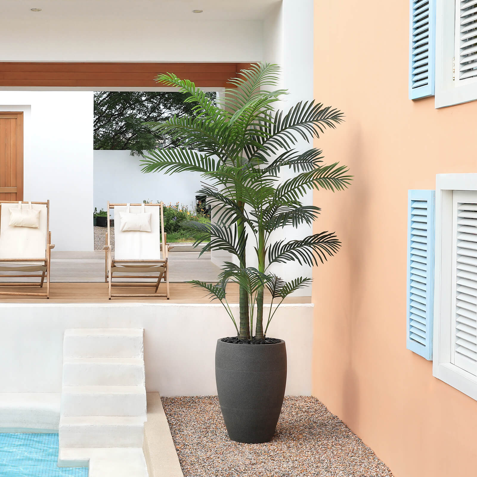 VeriNatural 8FT Artificial Palm Tree with Gray Cylinder Planter for Indoor & Outdoor