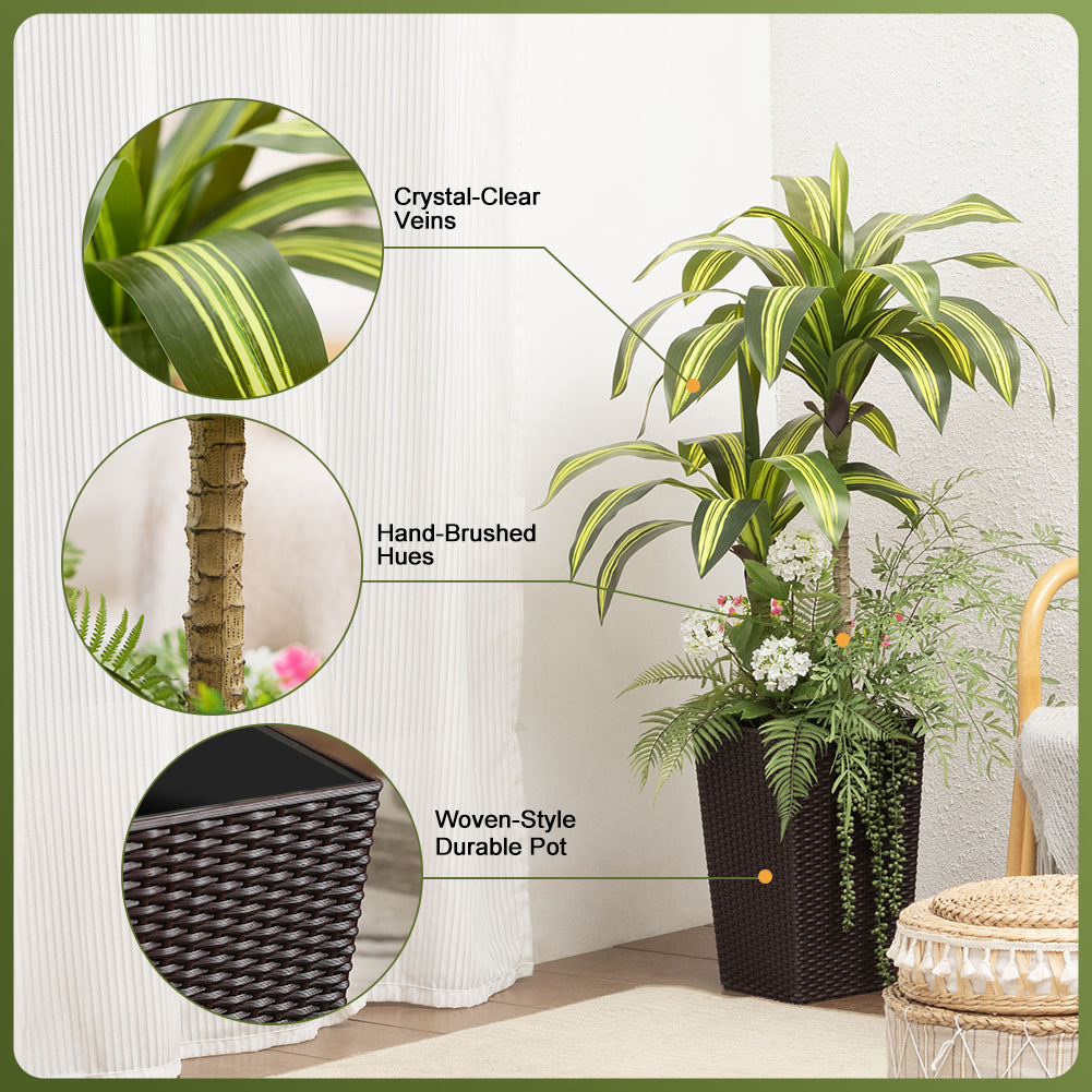 VeriNatural 4FT Mixed Fern and Dracaena Artificial Plants with Black Taper Planter for Indoor & Outdoor (1/2-Pack)(VN151)