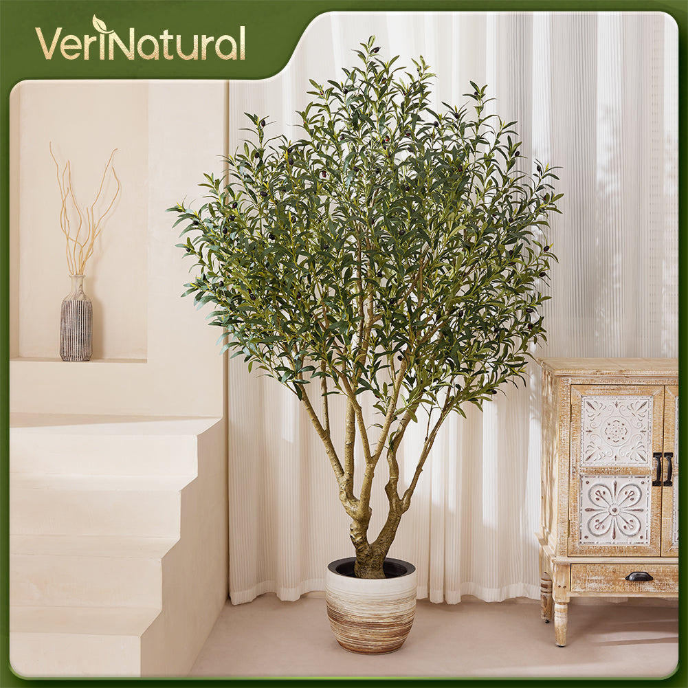 VeriNatural 6/7/8FT UV Resistant Artificial Olive Tree with Black Planter for Indoor & Outdoor (VN138)