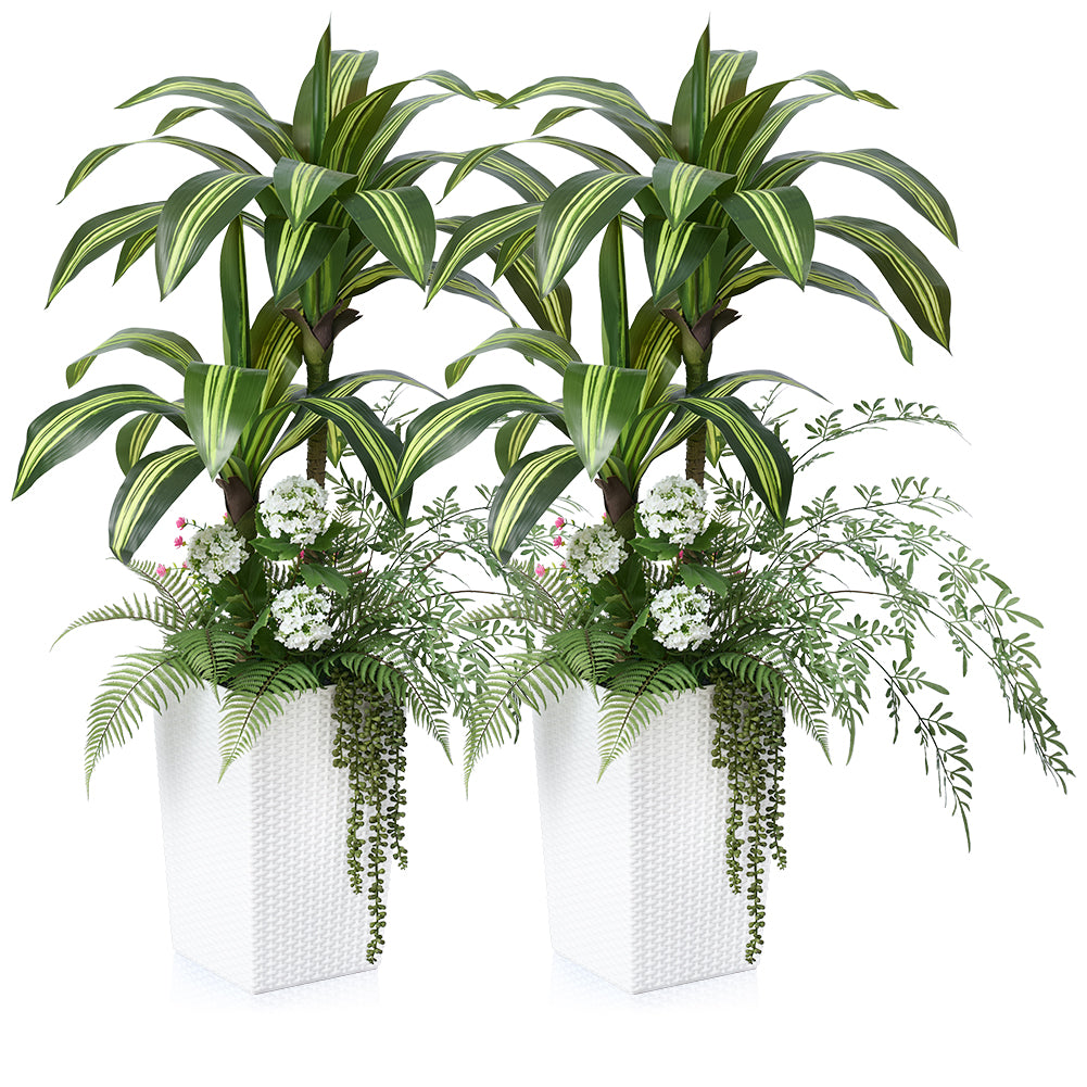 VeriNatural 4FT Mixed Fern and Dracaena Artificial Plants with Black Taper Planter for Indoor & Outdoor (1/2-Pack)(VN151)