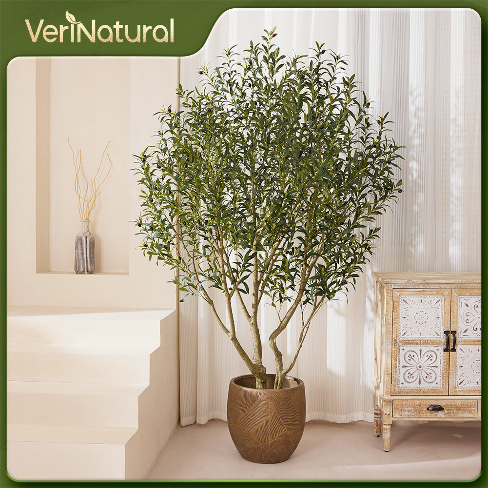 VeriNatural 6/7/8FT UV Resistant Artificial Olive Tree with Black Planter for Indoor & Outdoor (VN138)