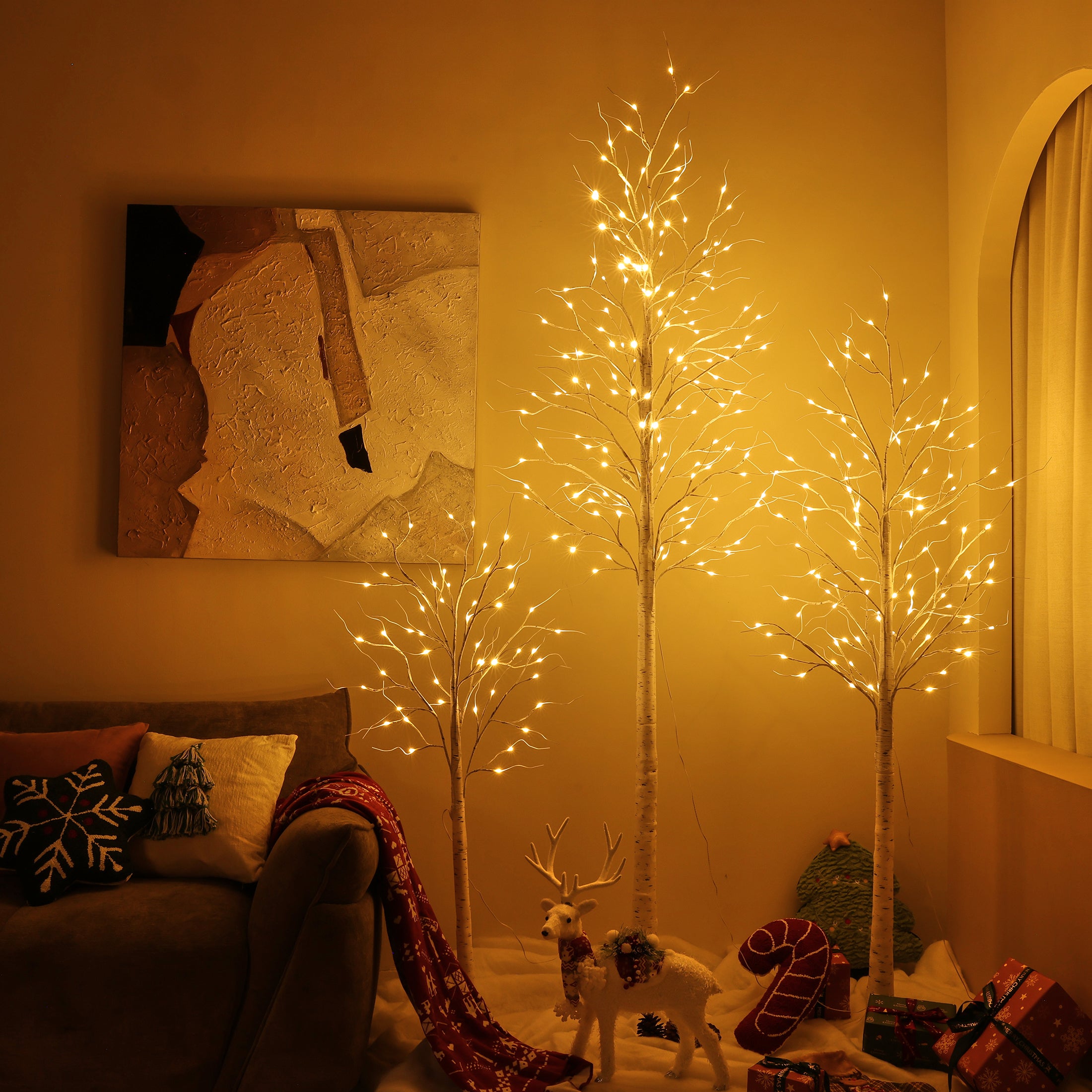 VeriNatural 3-Pack LED Birch Trees ✨ 4FT+6FT+8FT Pre-Lit Christmas Decor Set