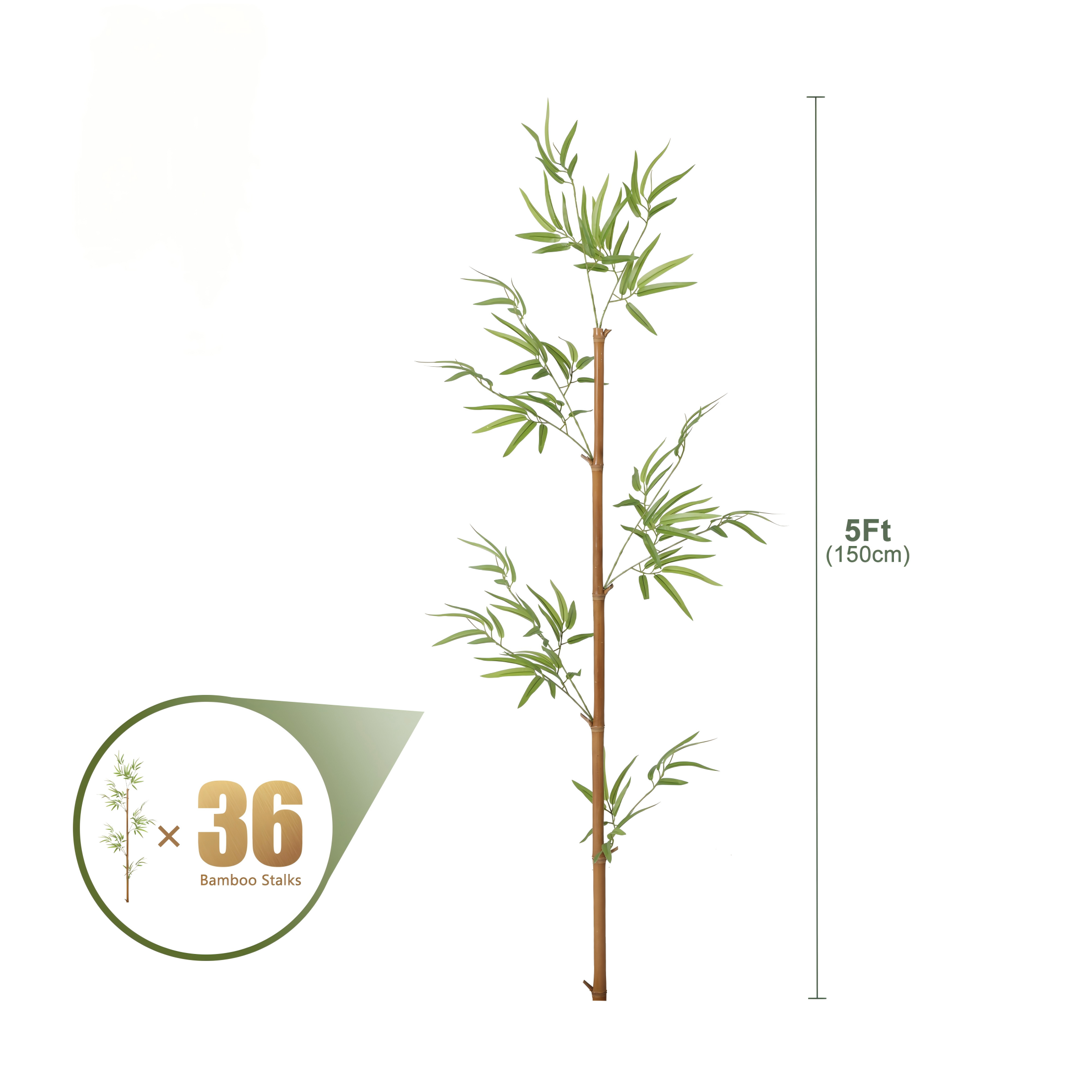 VeriNatural 5/6/7FT Artificial Bamboo Tree, 15/24/36-Stem Faux Bamboo Plant with Natural Stalks, UV Resistant, Lifelike Indoor & Outdoor Greenery (VN144)