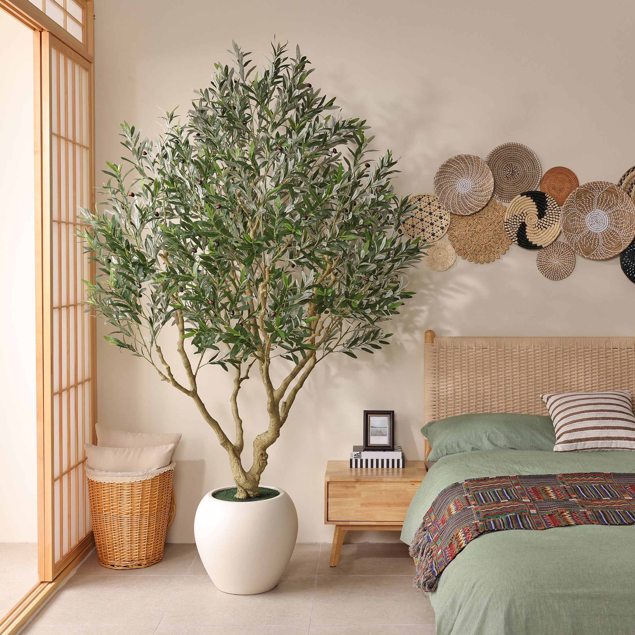 VeriNatural 8FT Faux Olive Tree with 18in White Planter, Tall Artificial Olive Plant with Lifelike Fruits for Indoor Home Office Decor๏ผVN205๏ผ