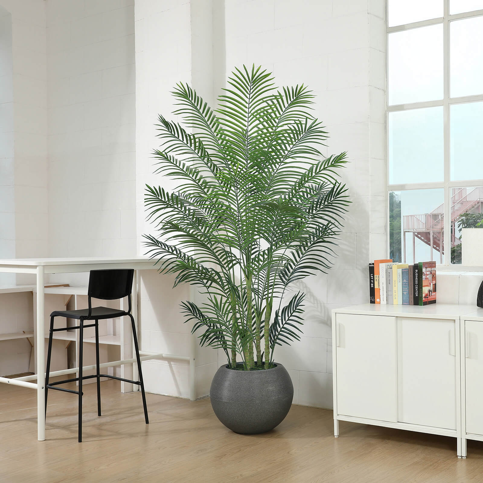 VeriNatural 7FT Artificial Palm Tree with Gray Oval Planter for Indoor & Outdoor