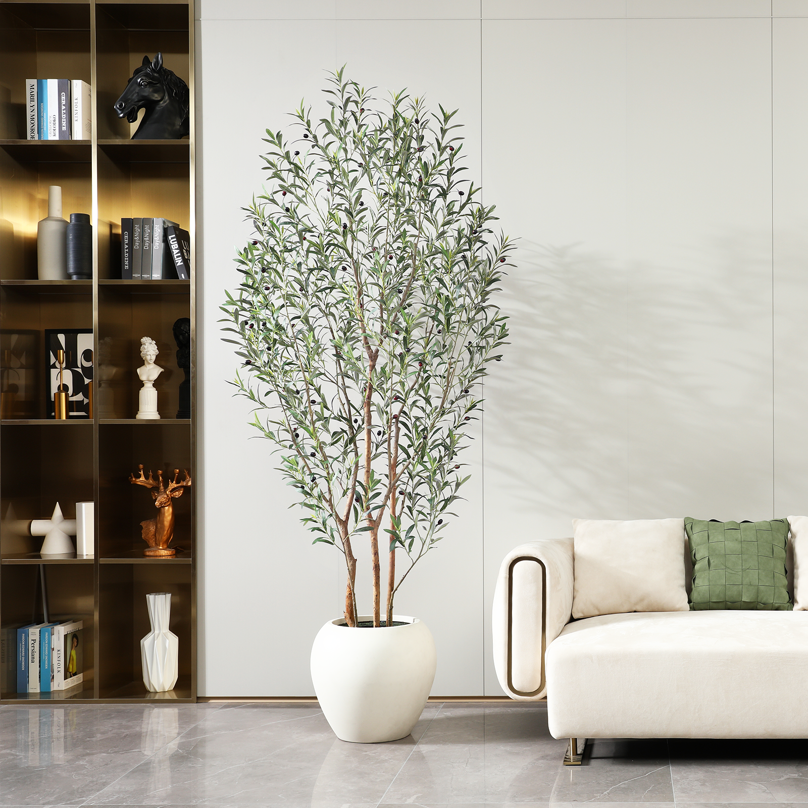 Kazeila 240cm Large Artificial Olive Tree with White Planter,UV Resistant Rated Fake Plants,Faux Plastic Tree for Home Decor, Indoor Outdoor Decoration(1 Pack)