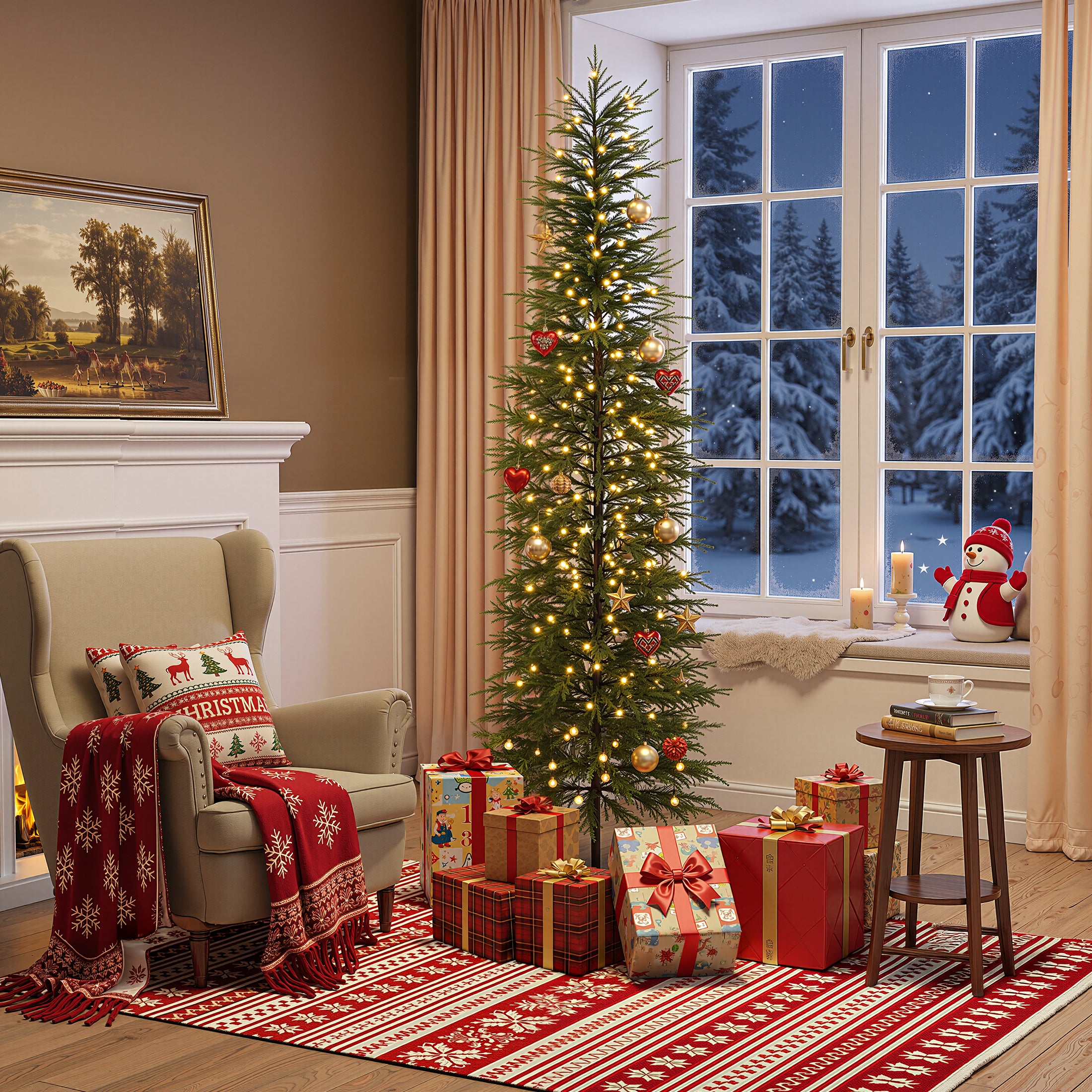 VeriNatural 5/6/7FT Artificial Green Cypress Christmas Tree, Full-Bodied Holiday Tree with Pre-Lit or Unlit Options, Metal Stand, Indoor Xmas Decor