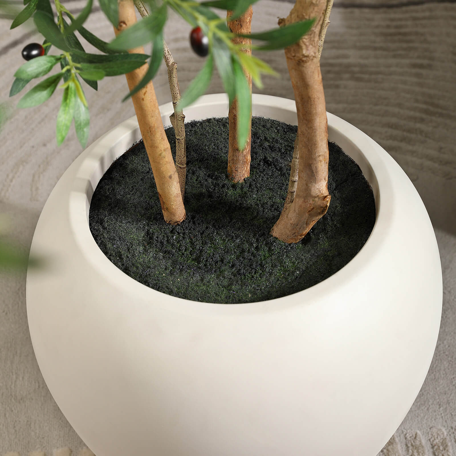 VeriNatural 8FT Artificial Real Trunks Olive Tree with Custom White Pot for Indoor