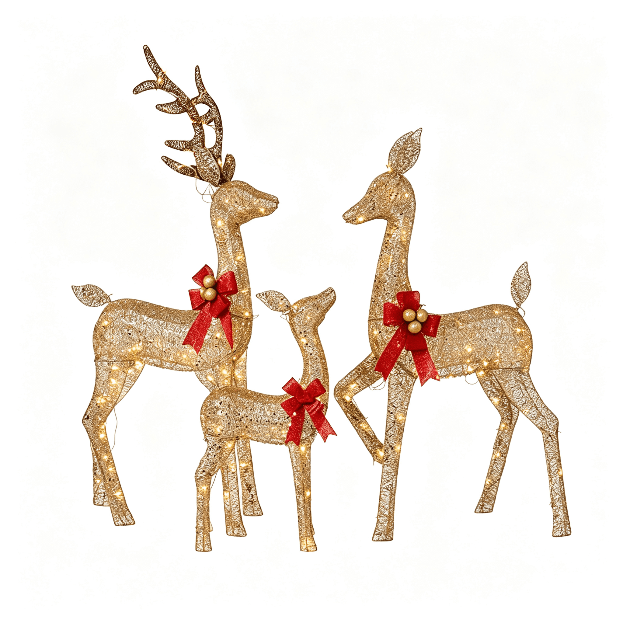 DR.Planzen Lighted Christmas Deer Family, 360 LED 4.5FT Gold Buck Doe Fawn Set, 3-Piece Lighted Reindeer Set, Christmas Yard Decorations for Lawn, Garden & Porch Outdoor