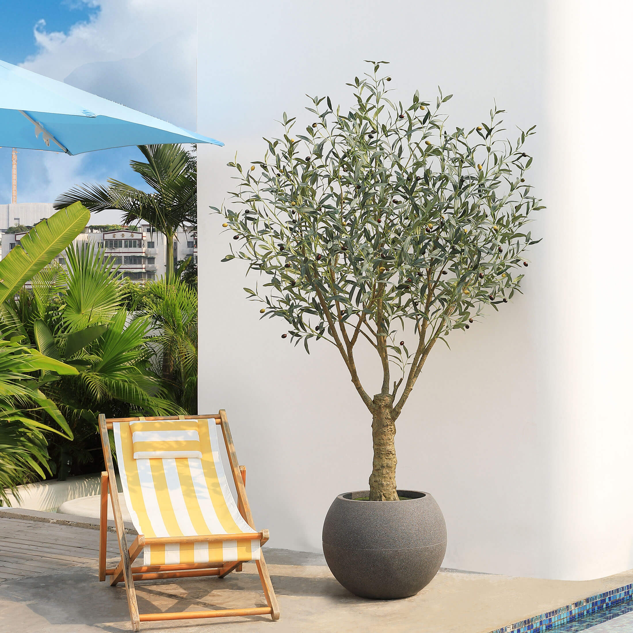 VeriNatural 7FT Artificial Olive Tree with Gray Oval Planter for Indoor & Outdoor