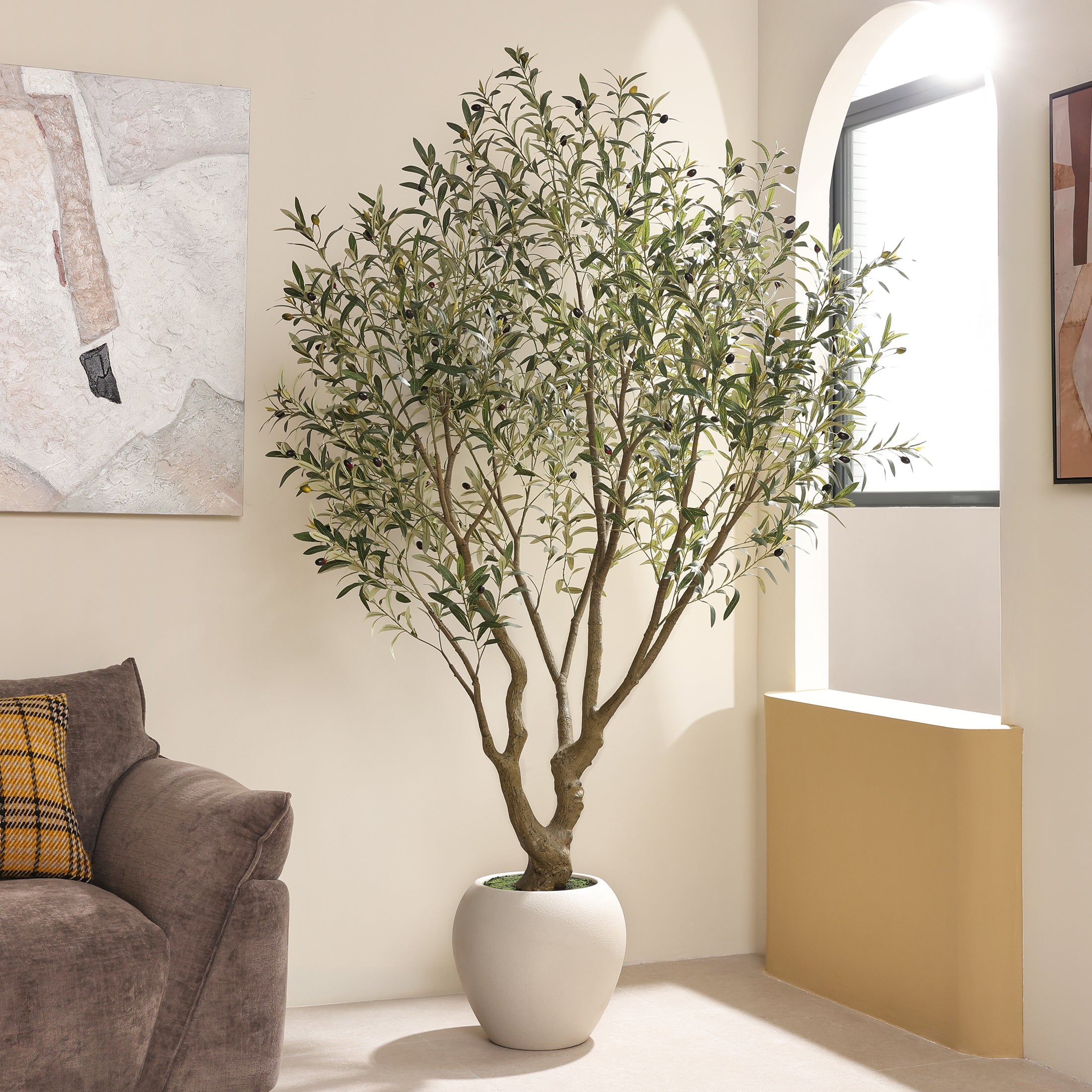 VeriNatural 6/7/8FT Artificial Olive Tree 🌿 Tall Faux Plant for Indoor & Outdoor Decor | Modern Home, Office & Patio Greenery (8FT-Pot Medium Available)