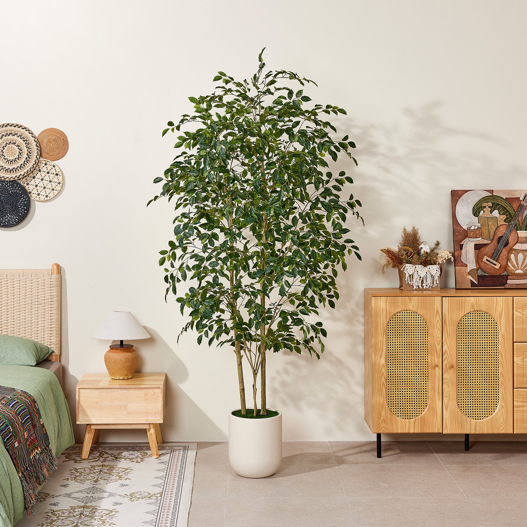 VeriNatural 6/7/8FT Artificial Ficus Tree – Realistic Faux Indoor Plant with White Planter, Floor Decor for Home & Office(VN233)