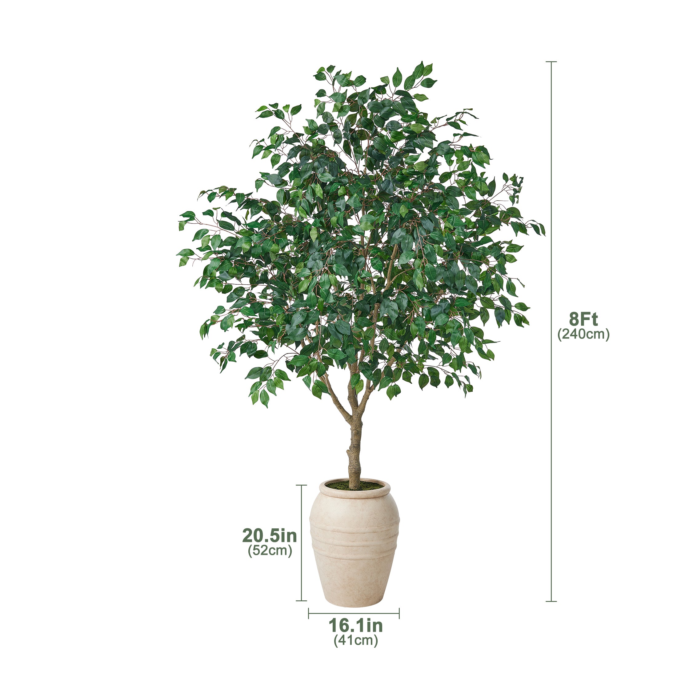 VeriNatural 8/9FT Artificial Ficus Tree with Planter | Large Realistic Faux Indoor Tree for Home, Office & Living Room Decor (VN301)