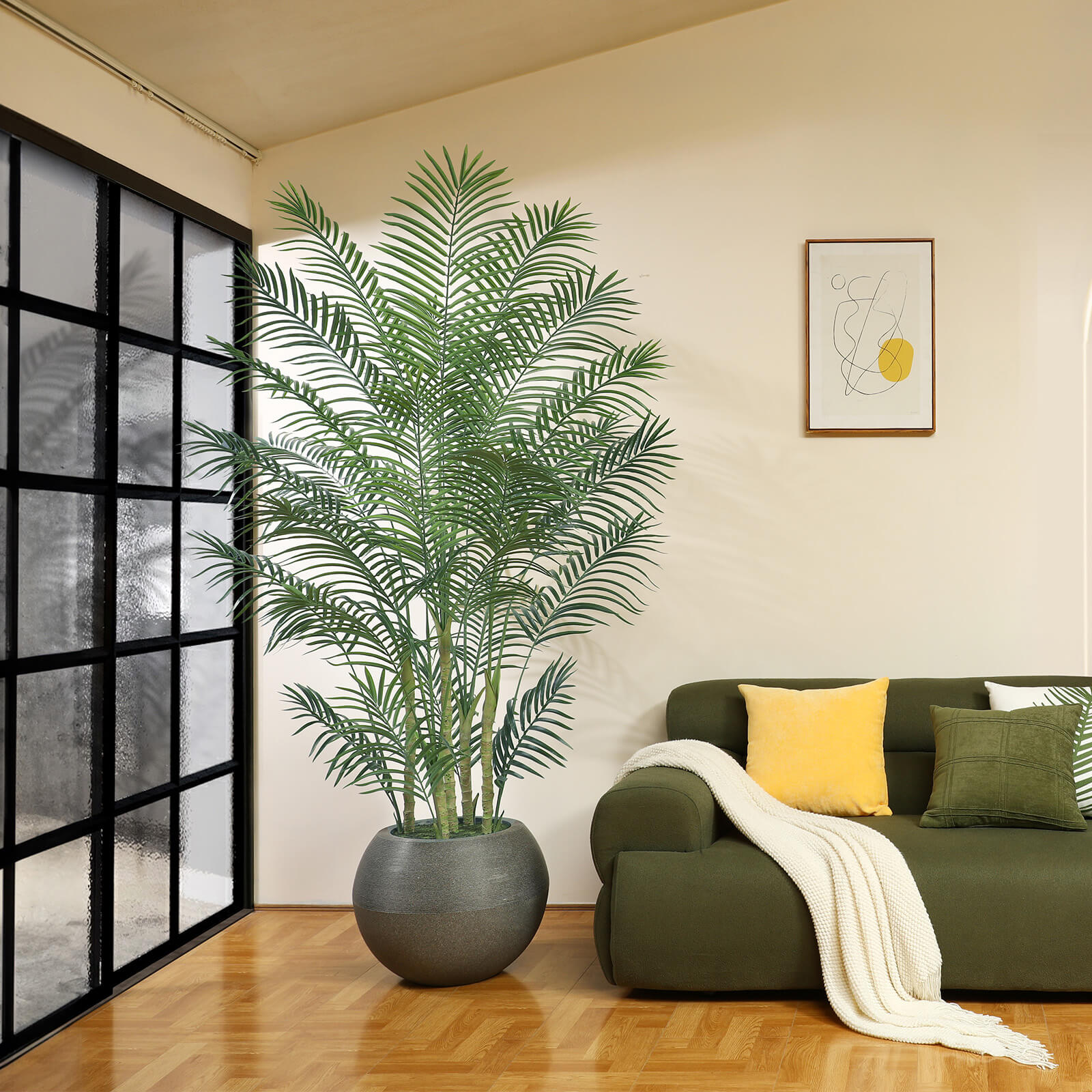 VeriNatural 7FT Artificial Palm Tree with Gray Oval Planter for Indoor & Outdoor
