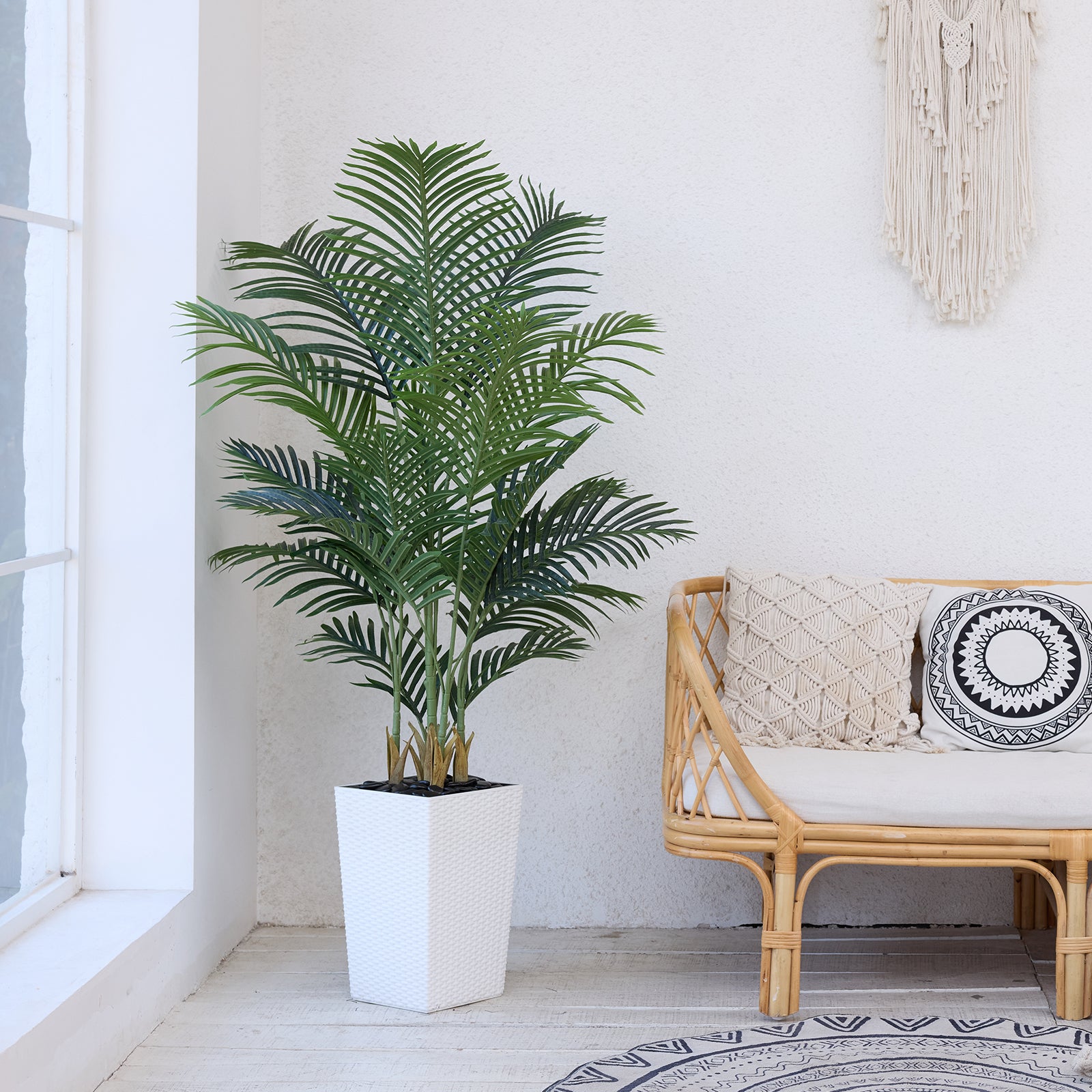 VeriNatural 5/6FT Artificial Palm Tree UV Resistant with Black/White Taper Planter for Indoor & Outdoor(VN130)